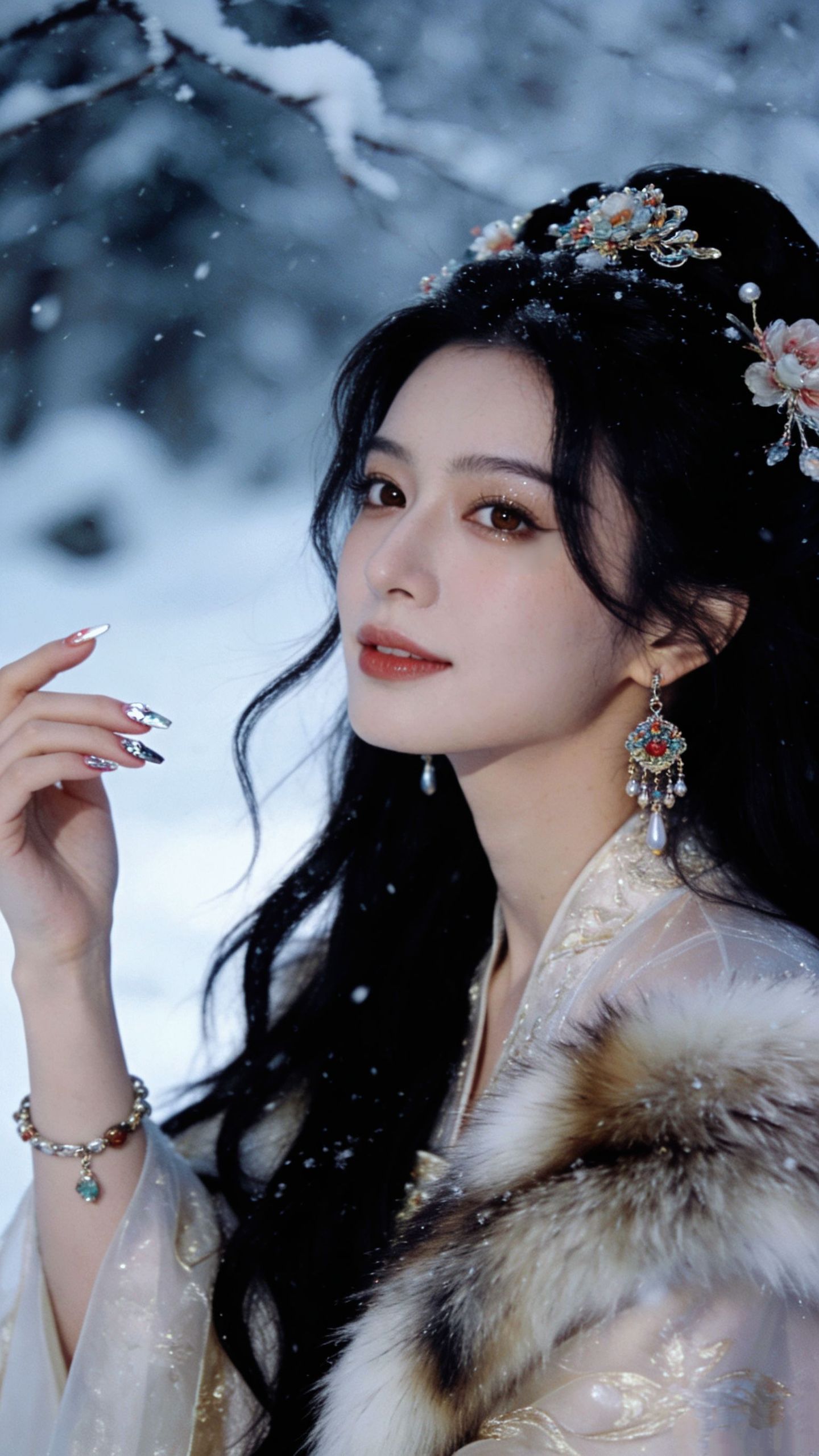 特写古风造型高清壁纸美女 AI创作