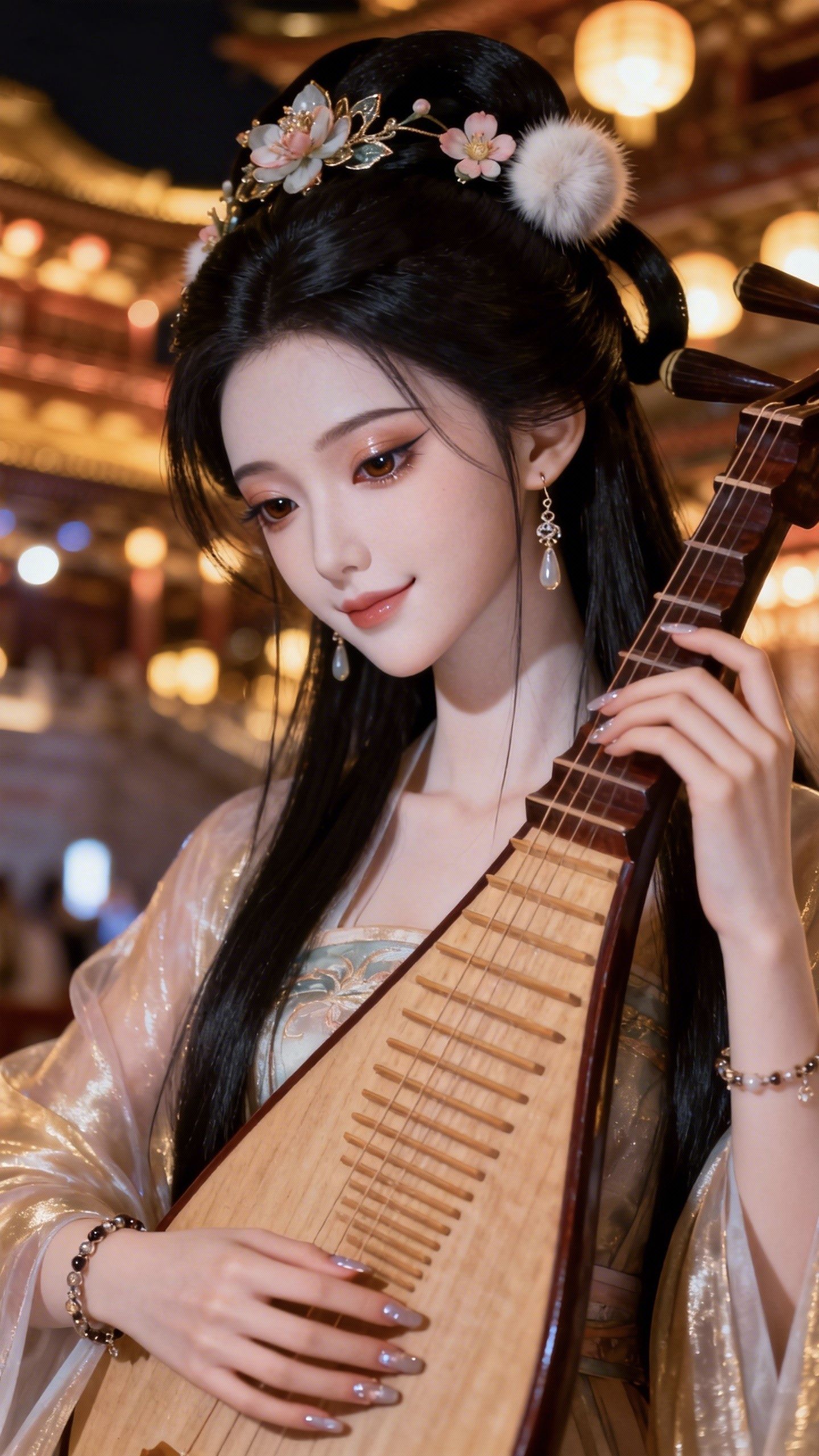 越世千年，梦回大唐。古装照古风美女 琵琶古风造型 AI创作