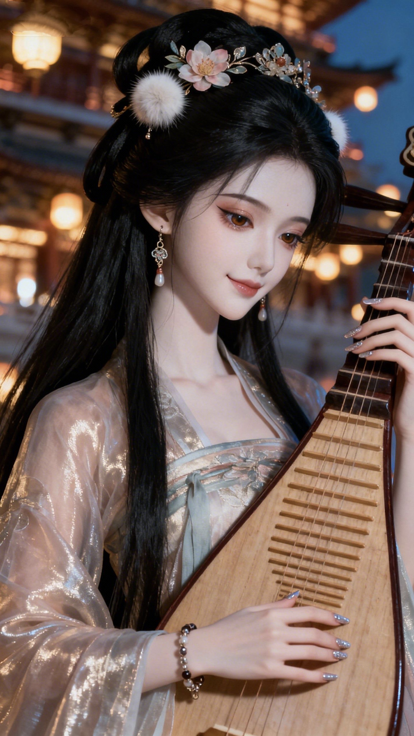 越世千年，梦回大唐。古装照古风美女 琵琶古风造型 AI创作