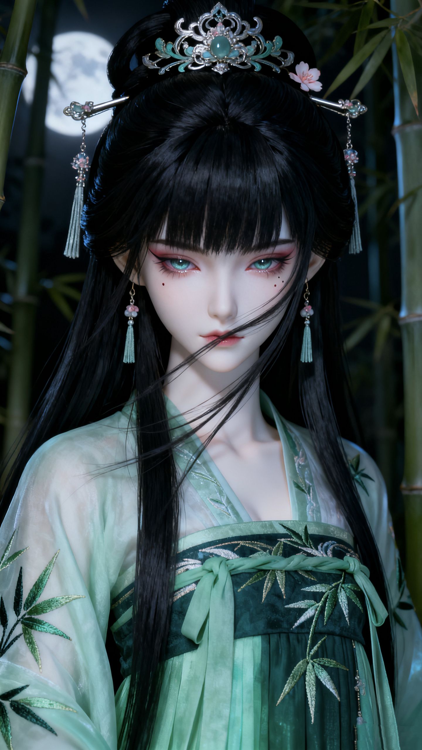 月下青衣二次元古风美女高清壁纸图片