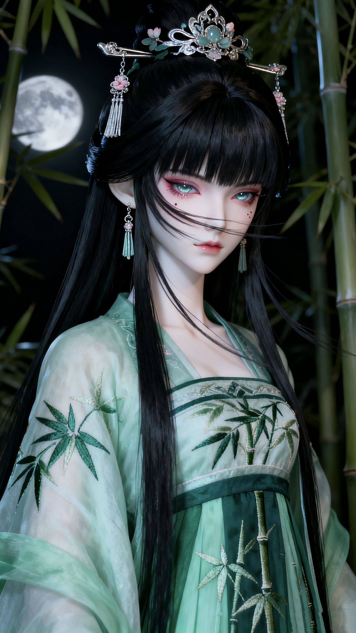 月下青衣二次元古风美女高清壁纸图片