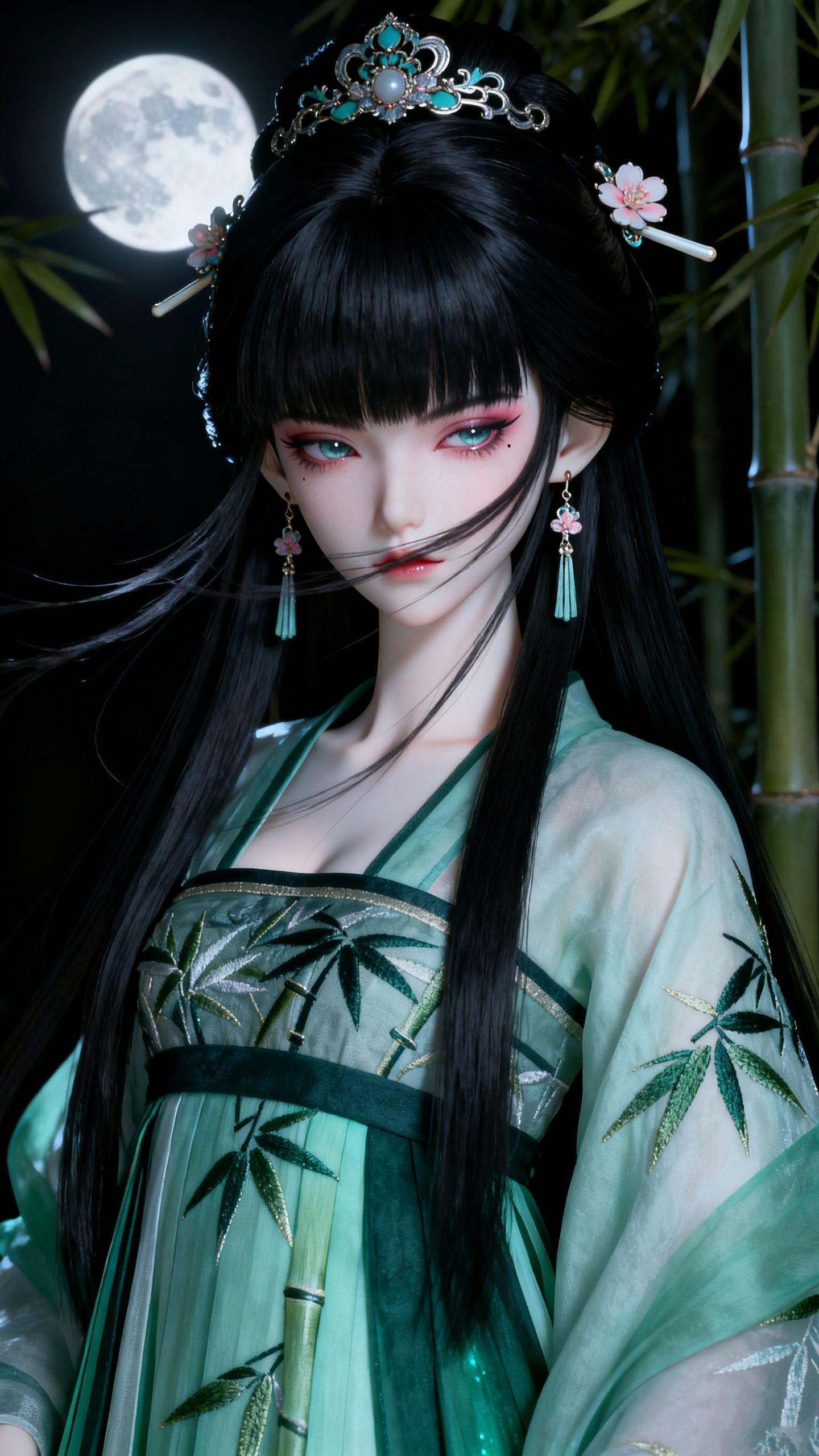 月下青衣二次元古风美女高清壁纸图片