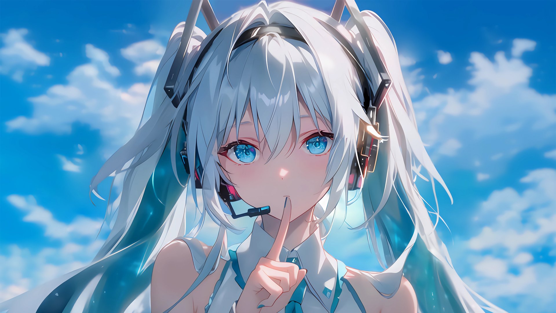 初音未来嘘手势桌面壁纸 二次元电脑桌面、二次元平板锁屏壁纸