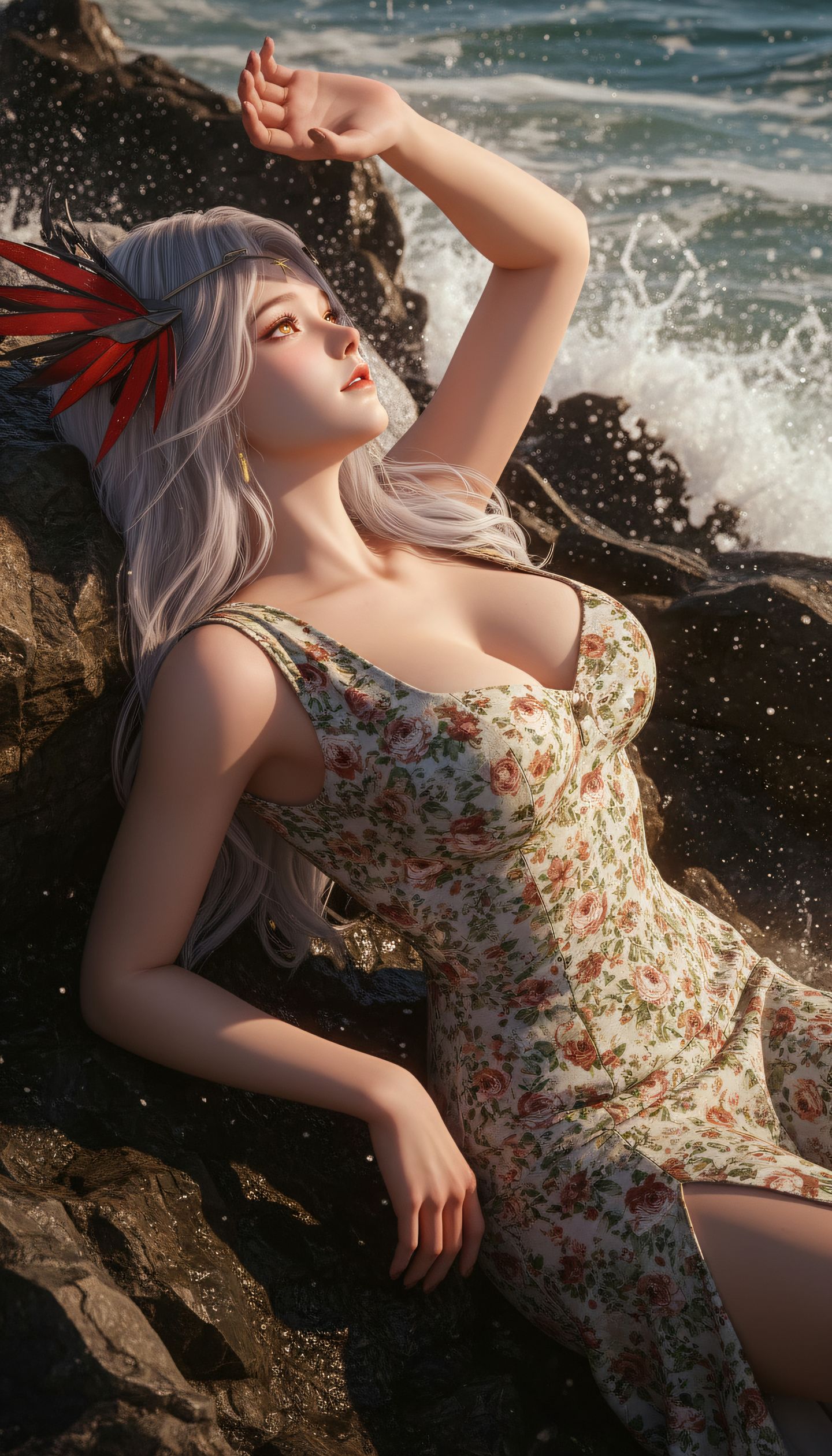 吞噬星空星幻王海边写真。碎花裙国漫动漫美女大长腿壁纸图片