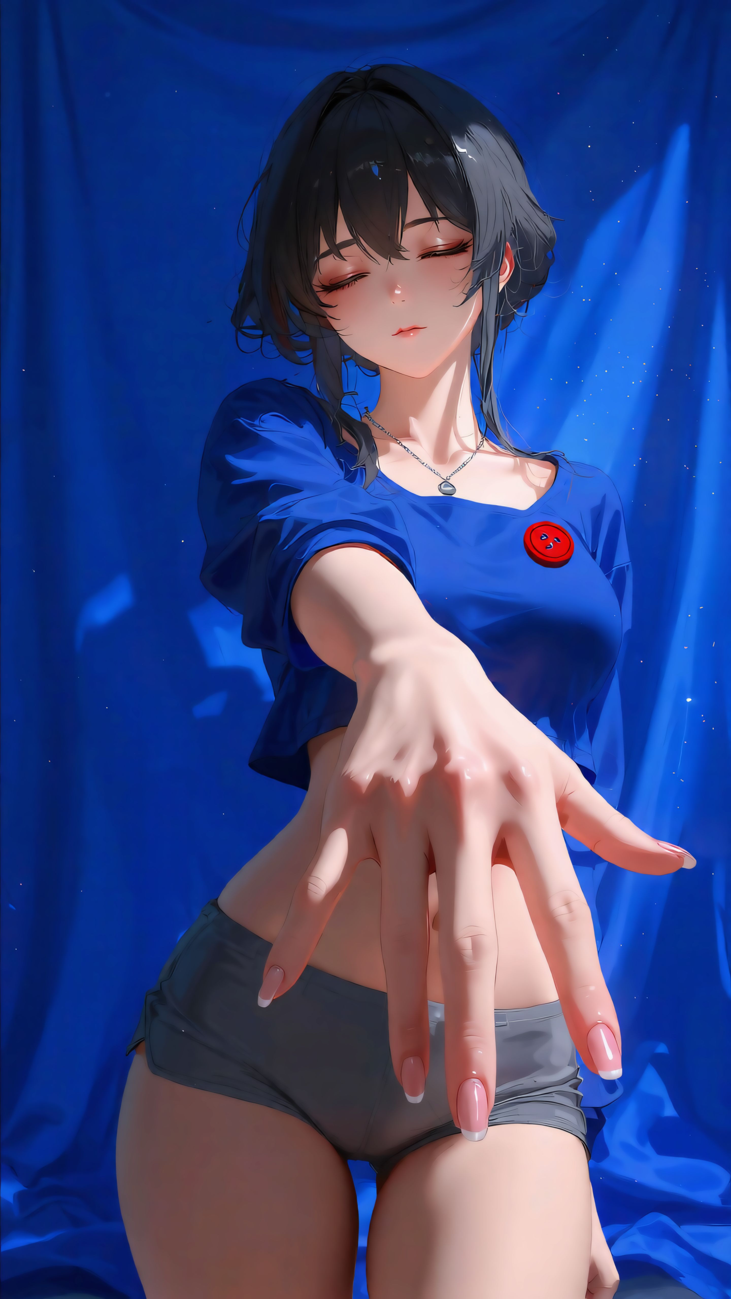 黑系露肩上衣氛围感颜值暴击 二次元美图插画美女分享