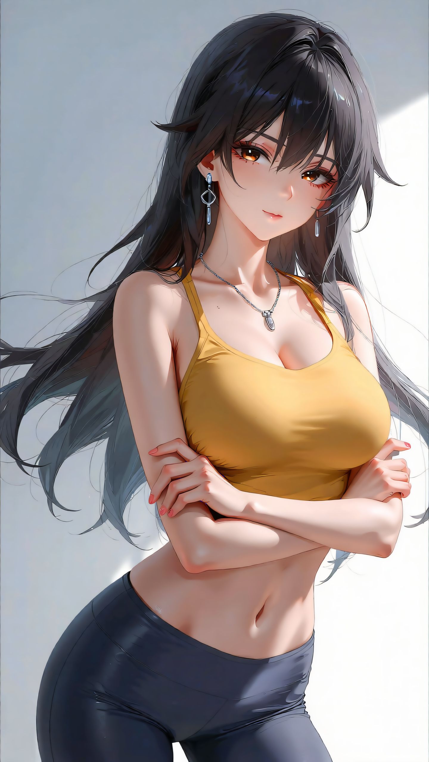 黑系露肩上衣氛围感颜值暴击 二次元美图插画美女分享