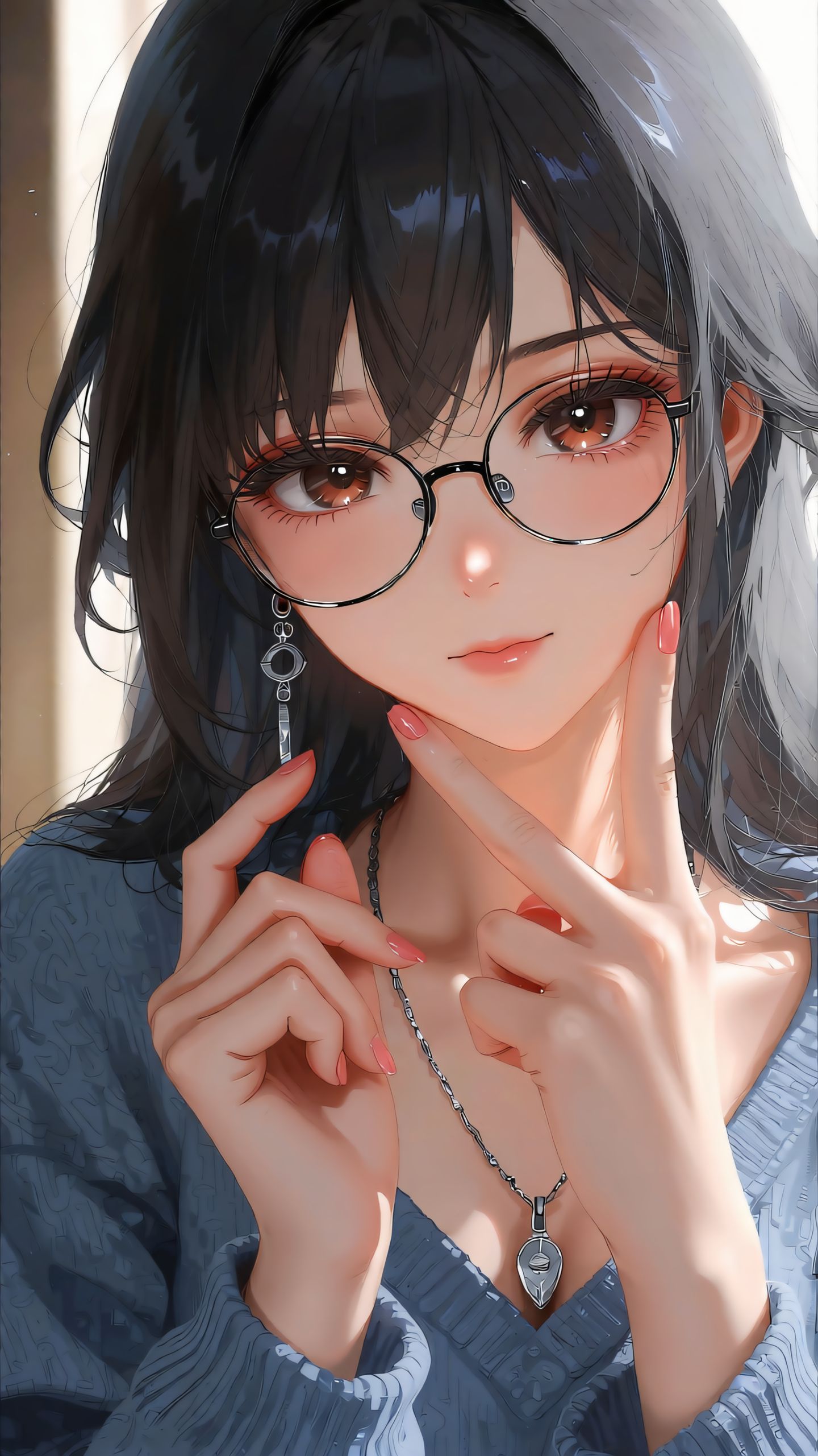 黑系露肩上衣氛围感颜值暴击 二次元美图插画美女分享