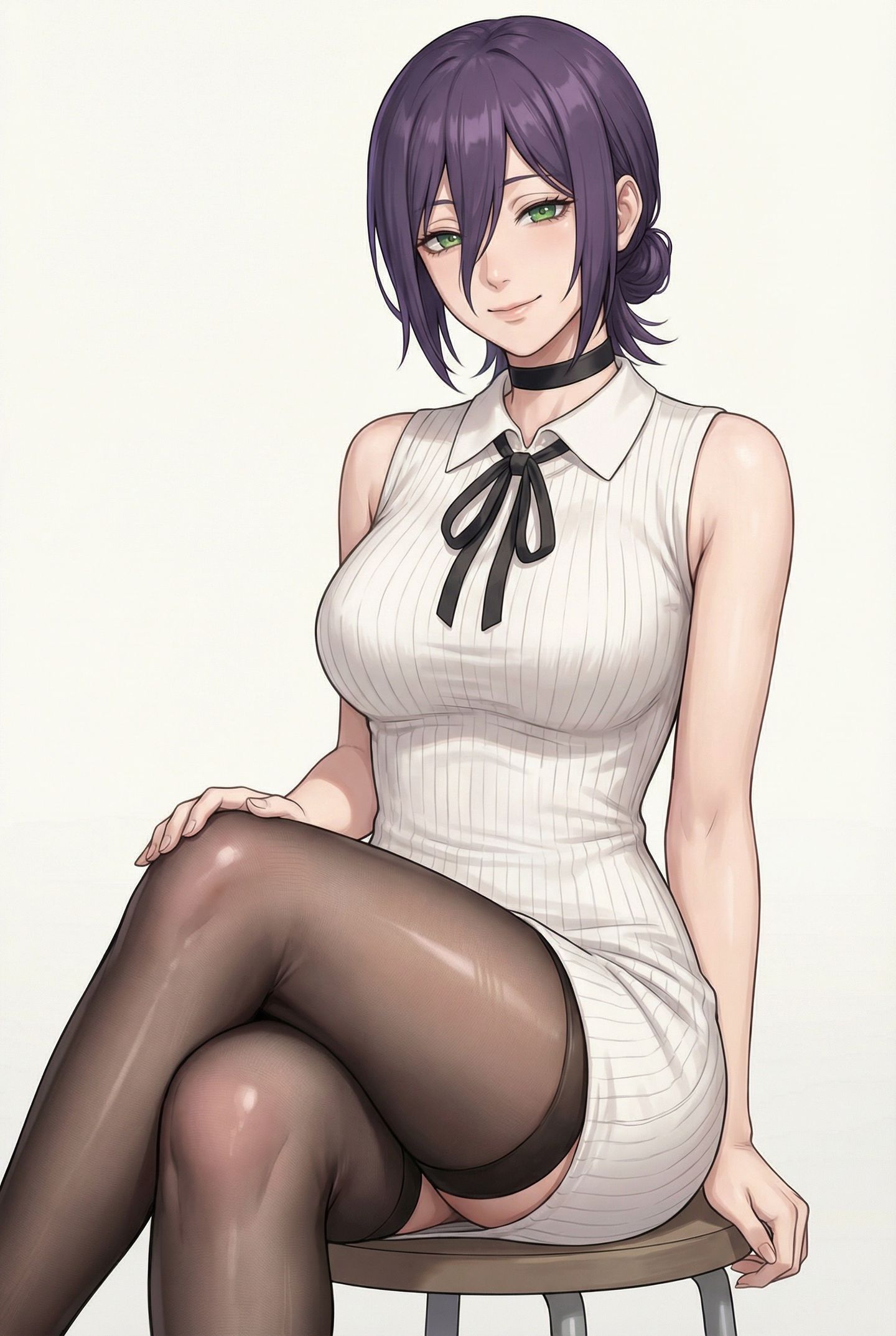 二次元动漫图片 电锯人 帕瓦 玛奇玛，丝袜黑丝过膝袜