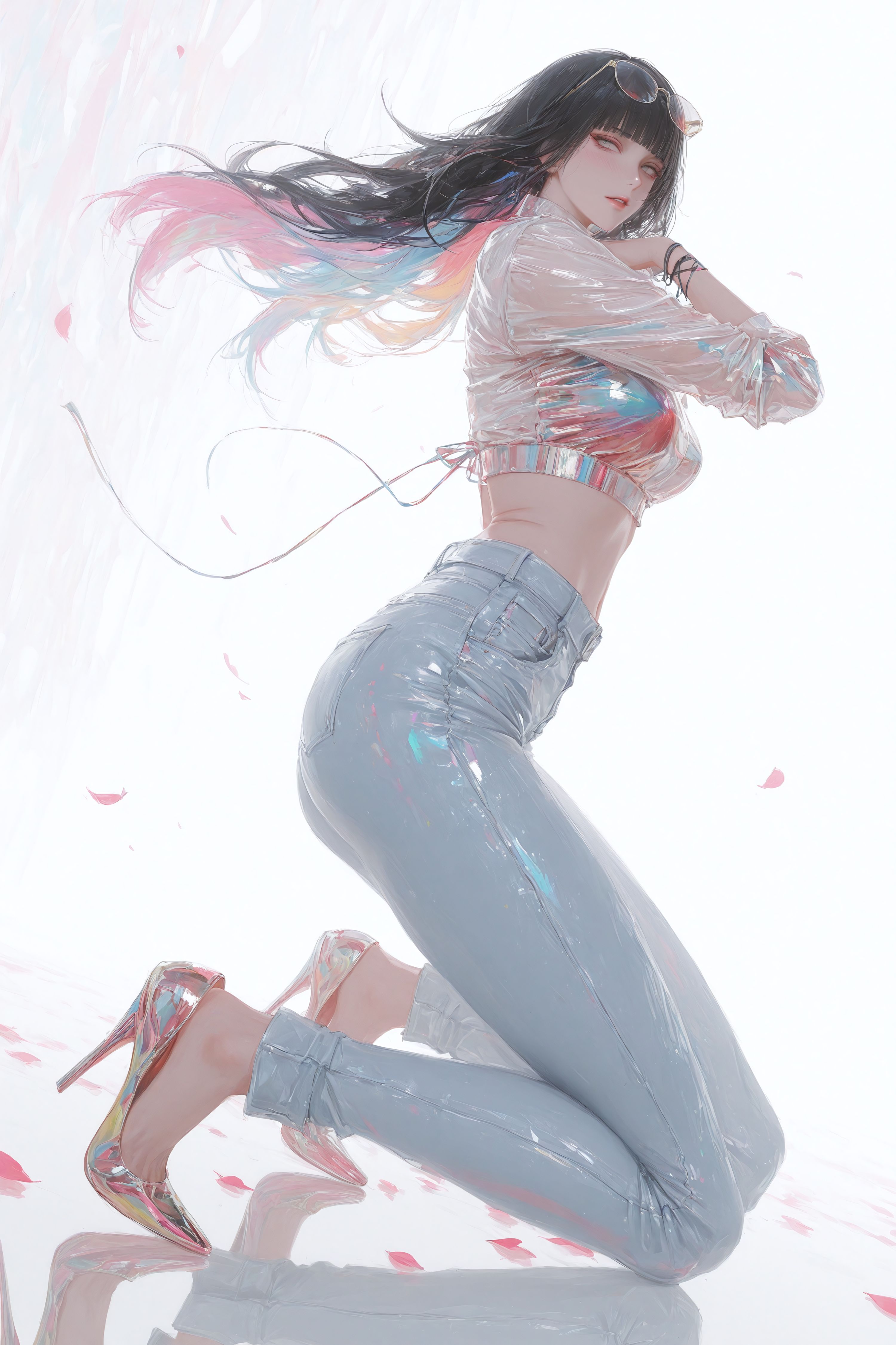 日向雏田牛仔裤高跟鞋大长腿，二次元火影忍者动漫人物时尚穿搭