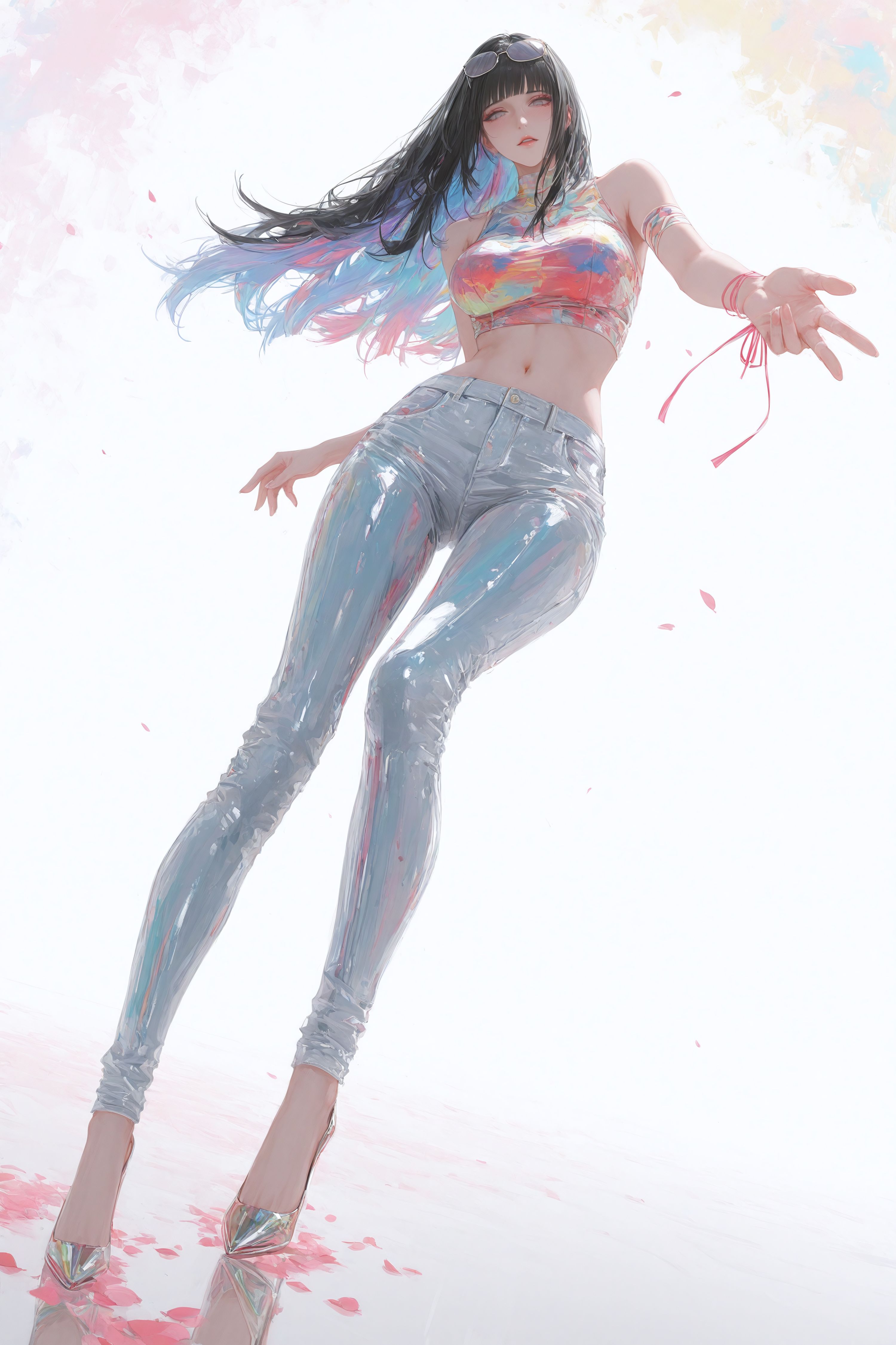 日向雏田牛仔裤高跟鞋大长腿，二次元火影忍者动漫人物时尚穿搭