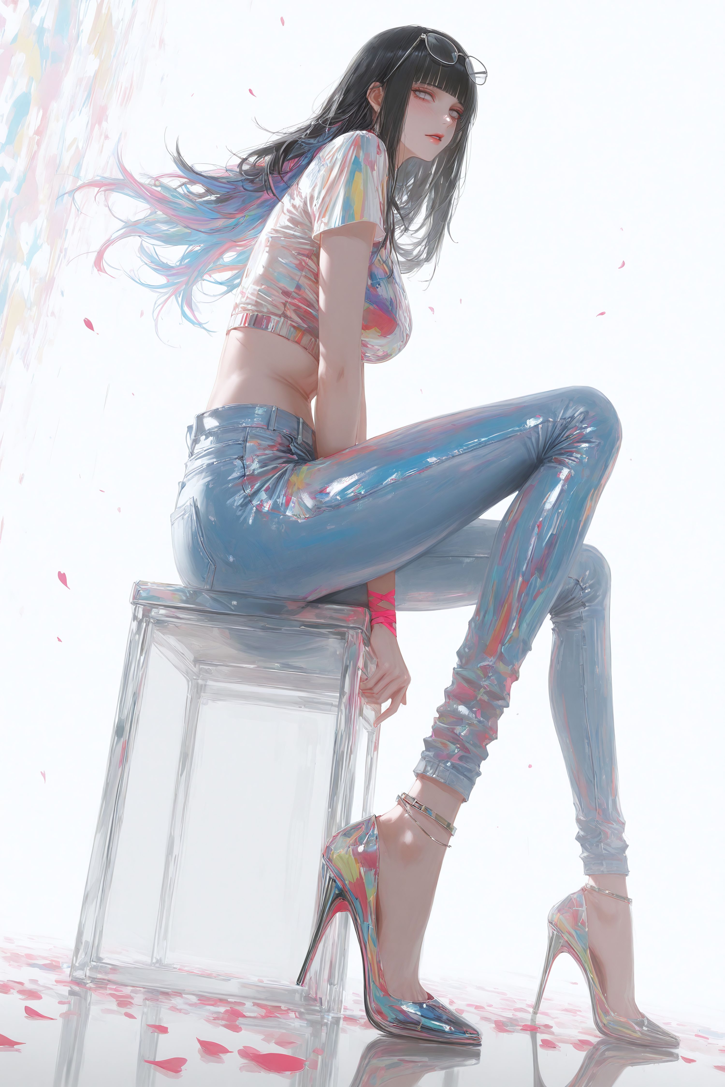 日向雏田牛仔裤高跟鞋大长腿，二次元火影忍者动漫人物时尚穿搭