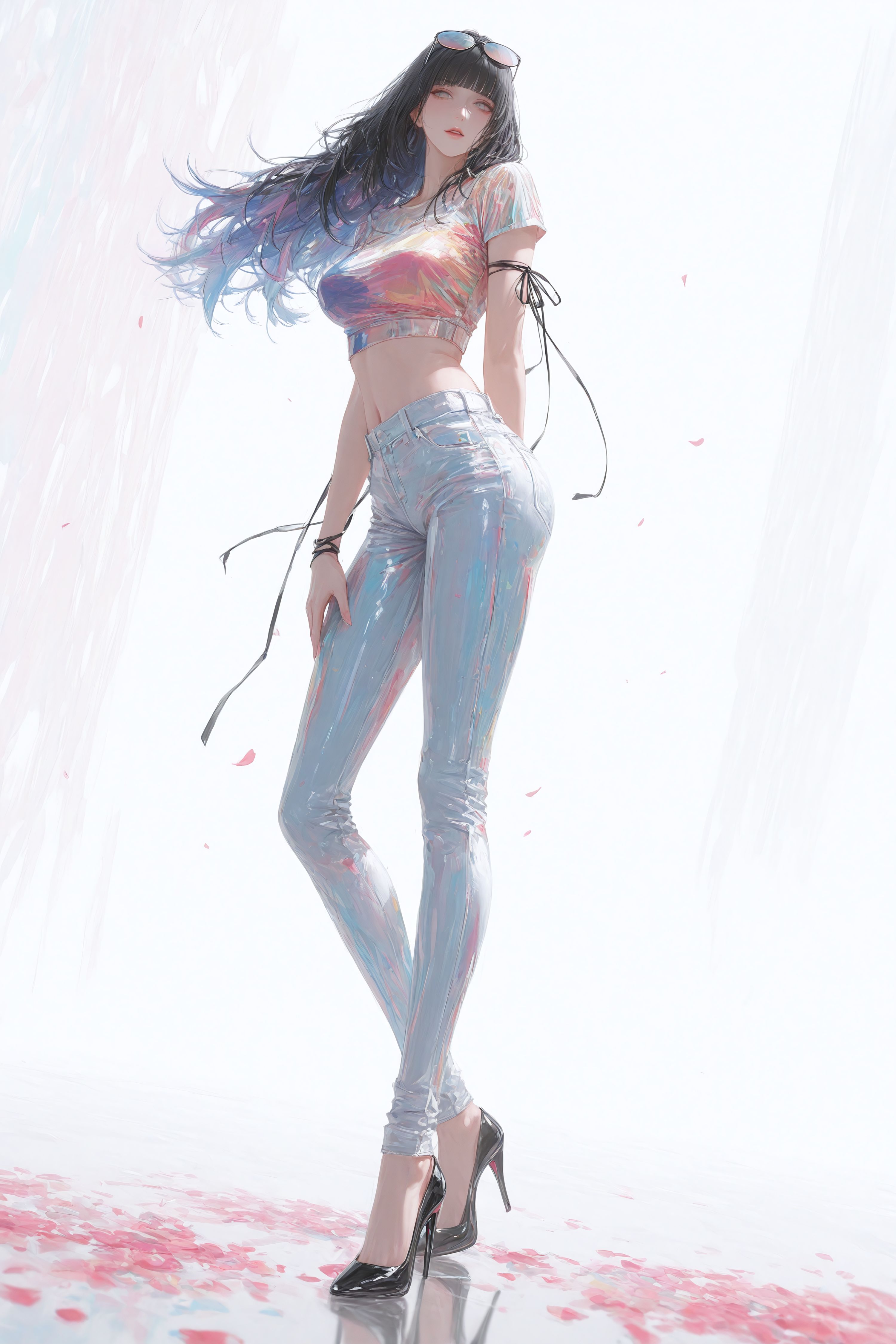 日向雏田牛仔裤高跟鞋大长腿，二次元火影忍者动漫人物时尚穿搭