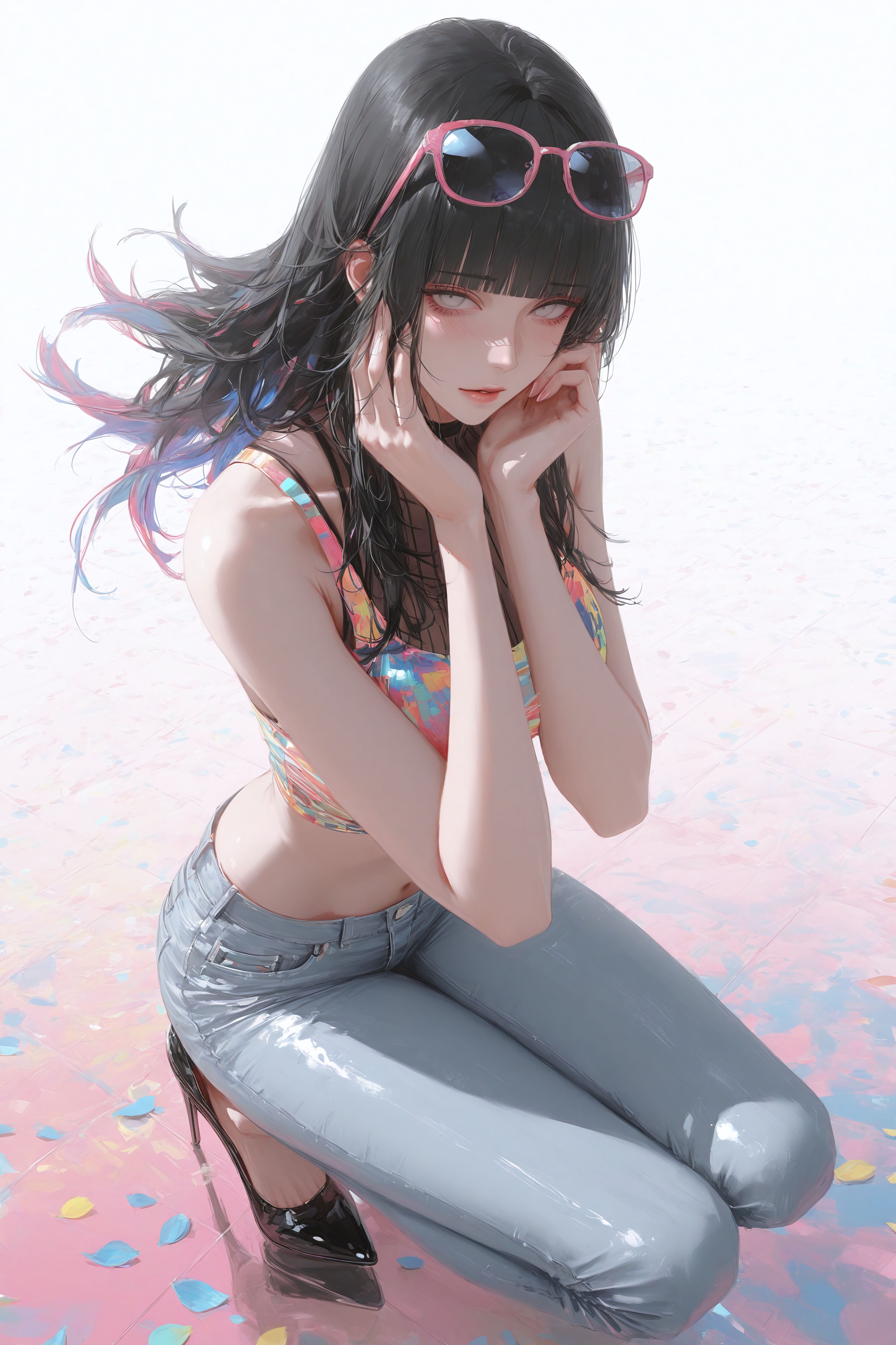 日向雏田牛仔裤高跟鞋大长腿，二次元火影忍者动漫人物时尚穿搭