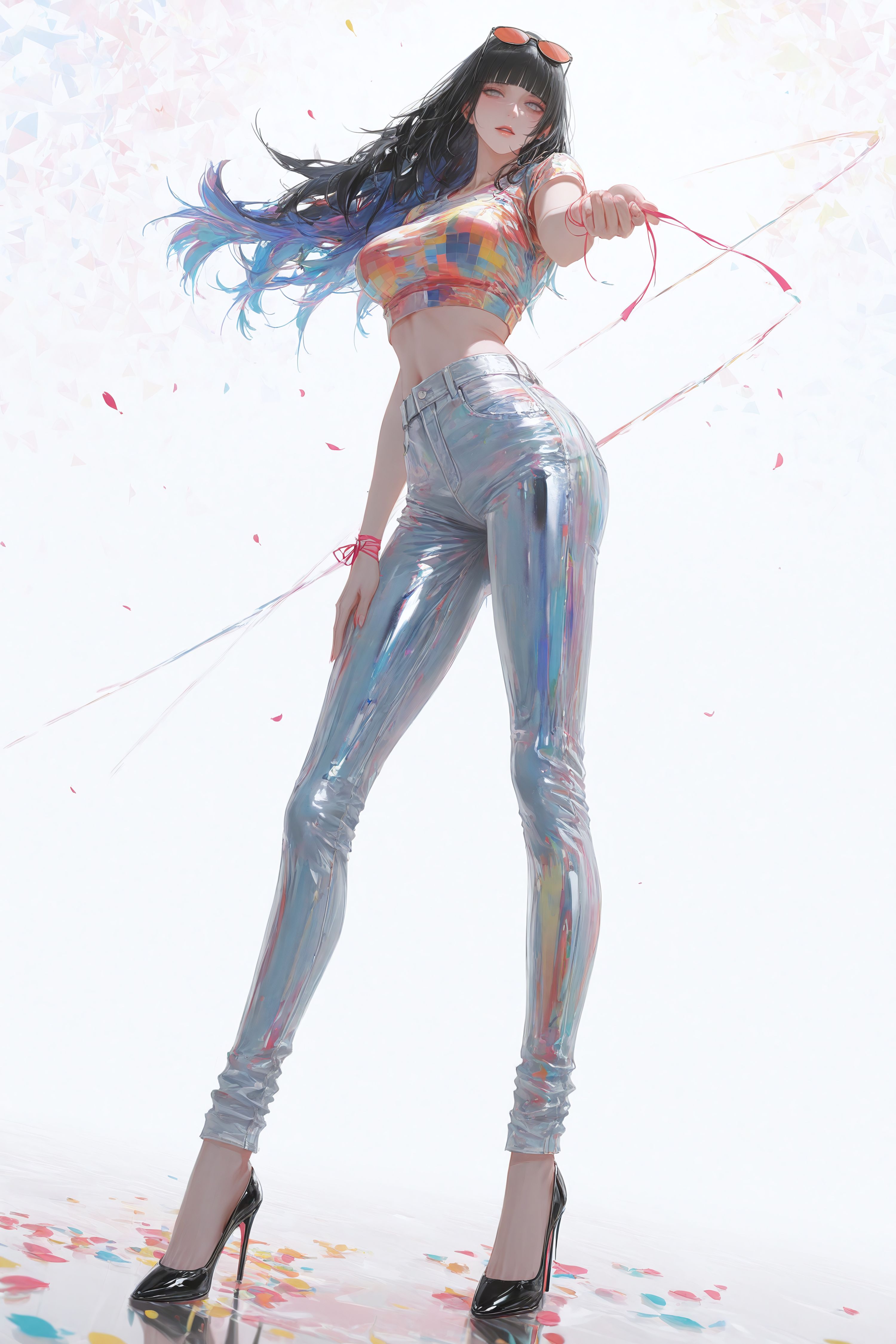 日向雏田牛仔裤高跟鞋大长腿，二次元火影忍者动漫人物时尚穿搭