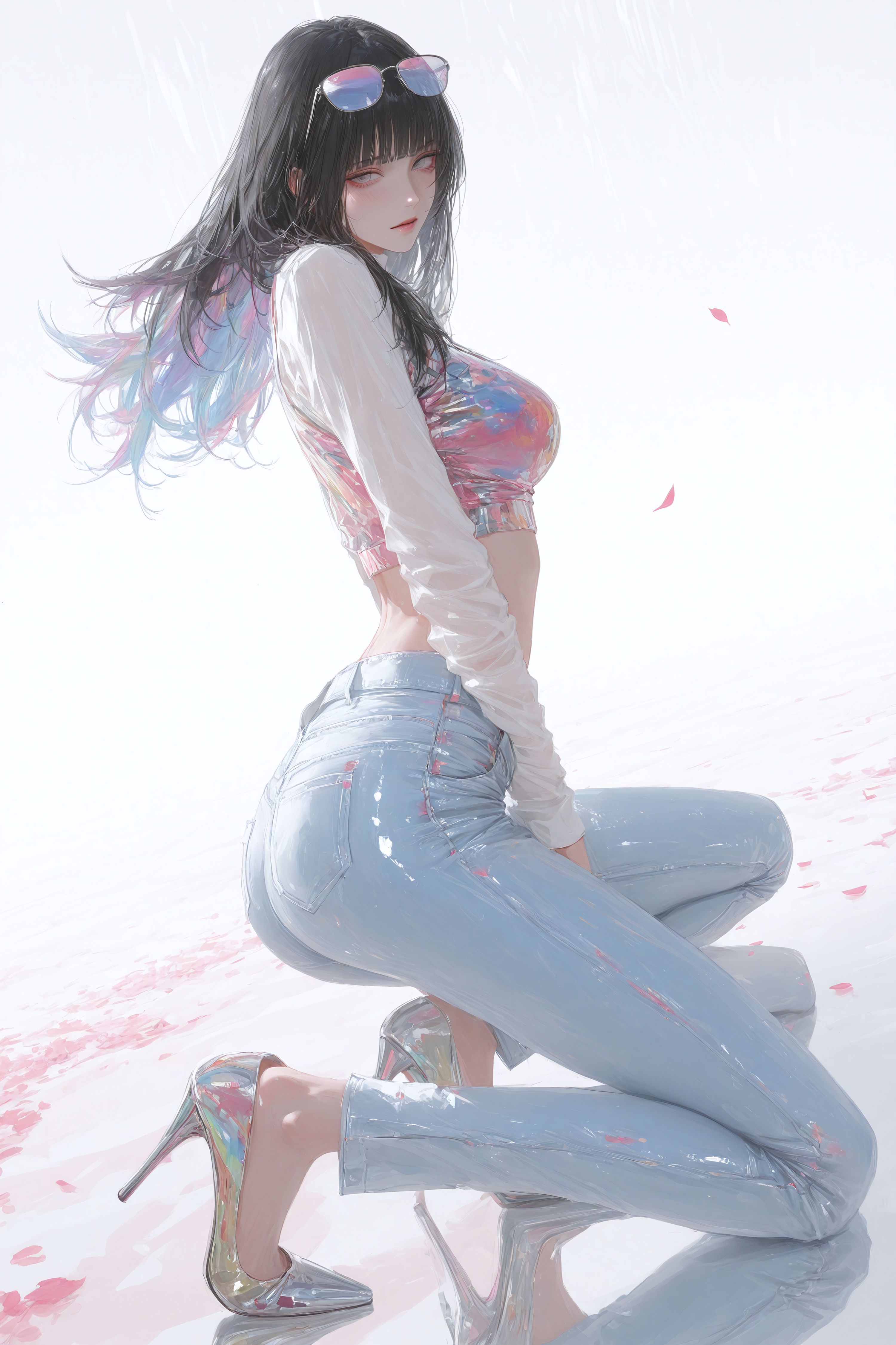 日向雏田牛仔裤高跟鞋大长腿，二次元火影忍者动漫人物时尚穿搭