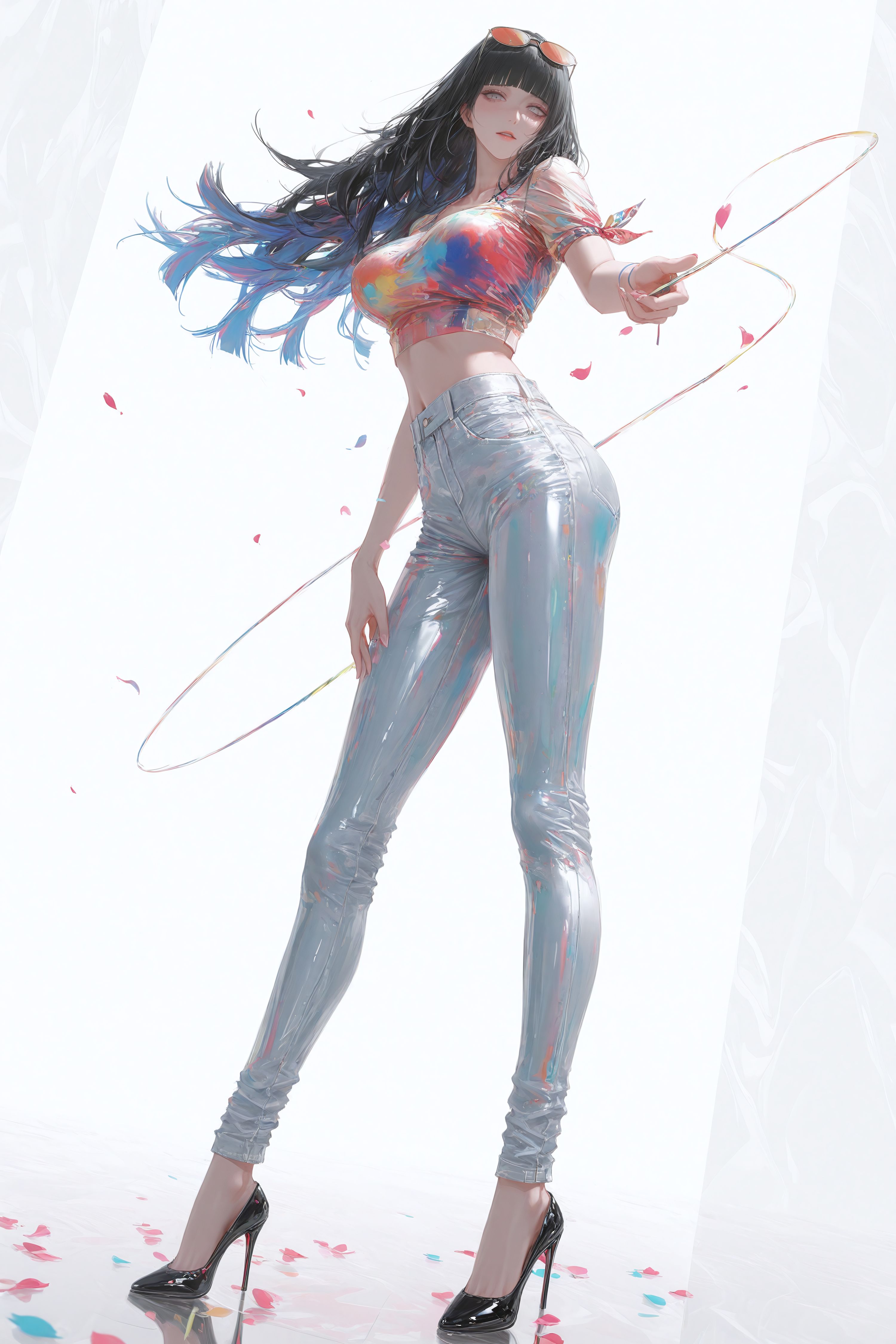 日向雏田牛仔裤高跟鞋大长腿，二次元火影忍者动漫人物时尚穿搭