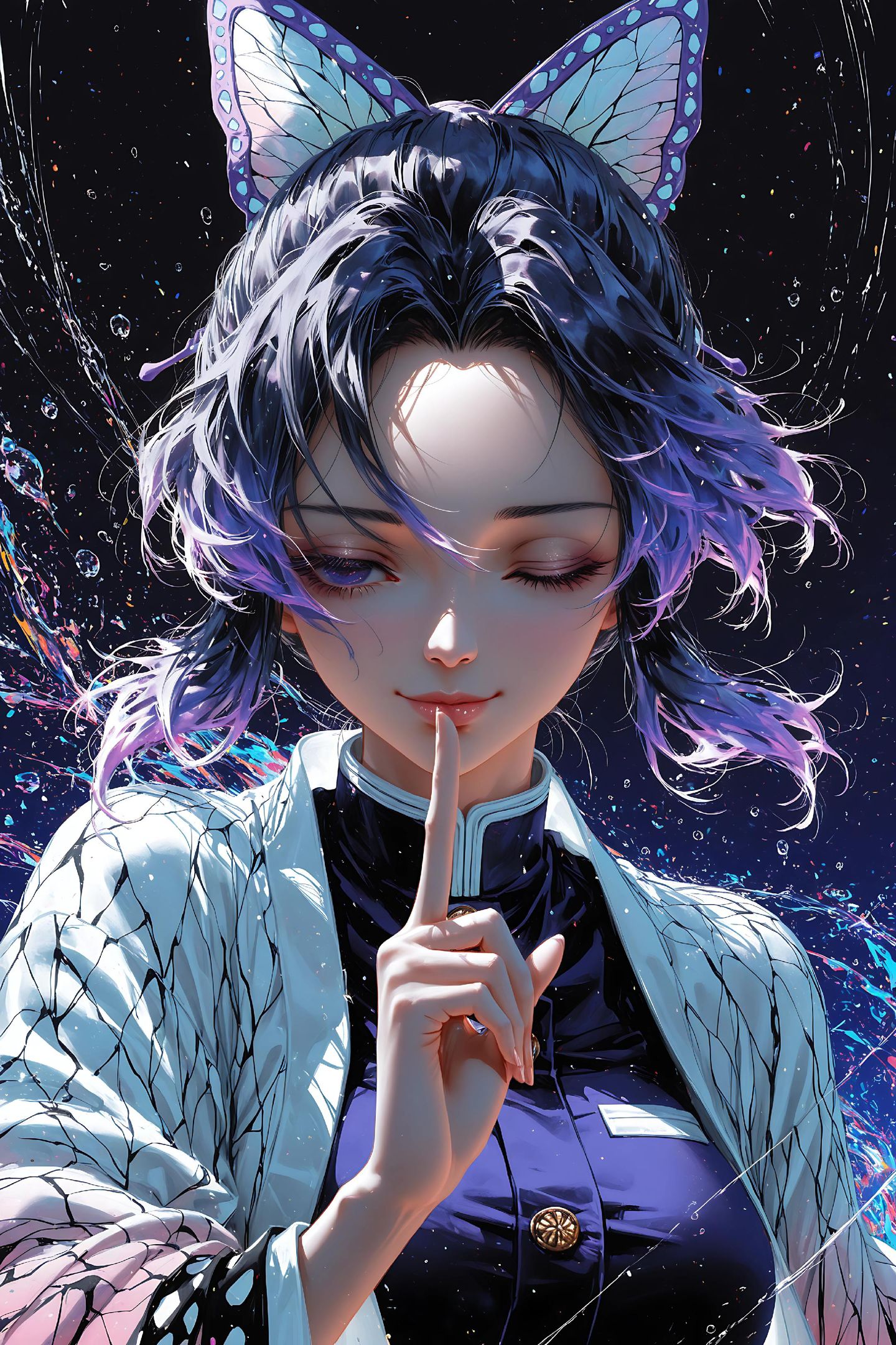 蝴蝶忍鬼灭之刃，二次元动漫人物鬼灭二创手机壁纸