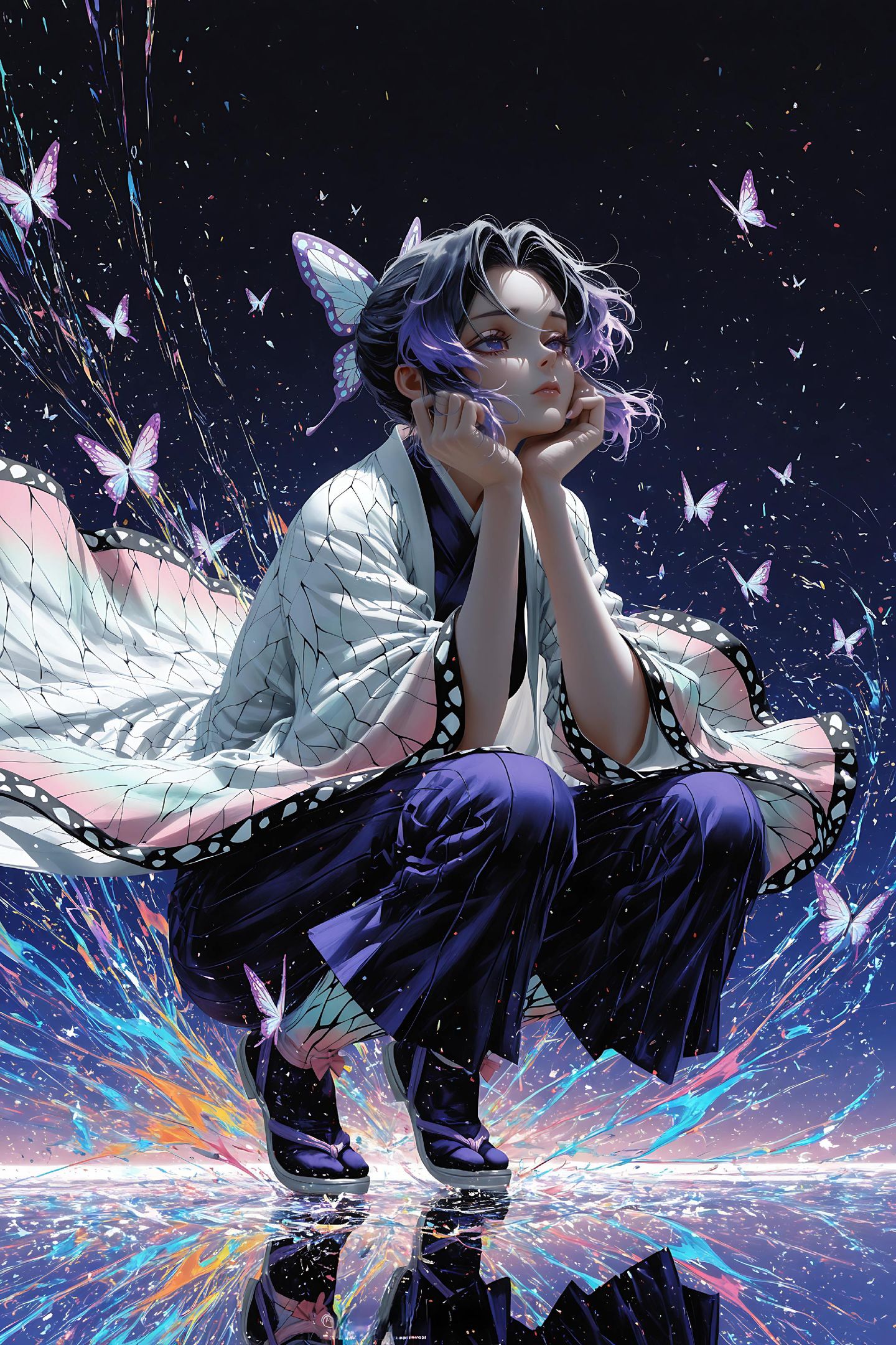 蝴蝶忍鬼灭之刃，二次元动漫人物鬼灭二创手机壁纸