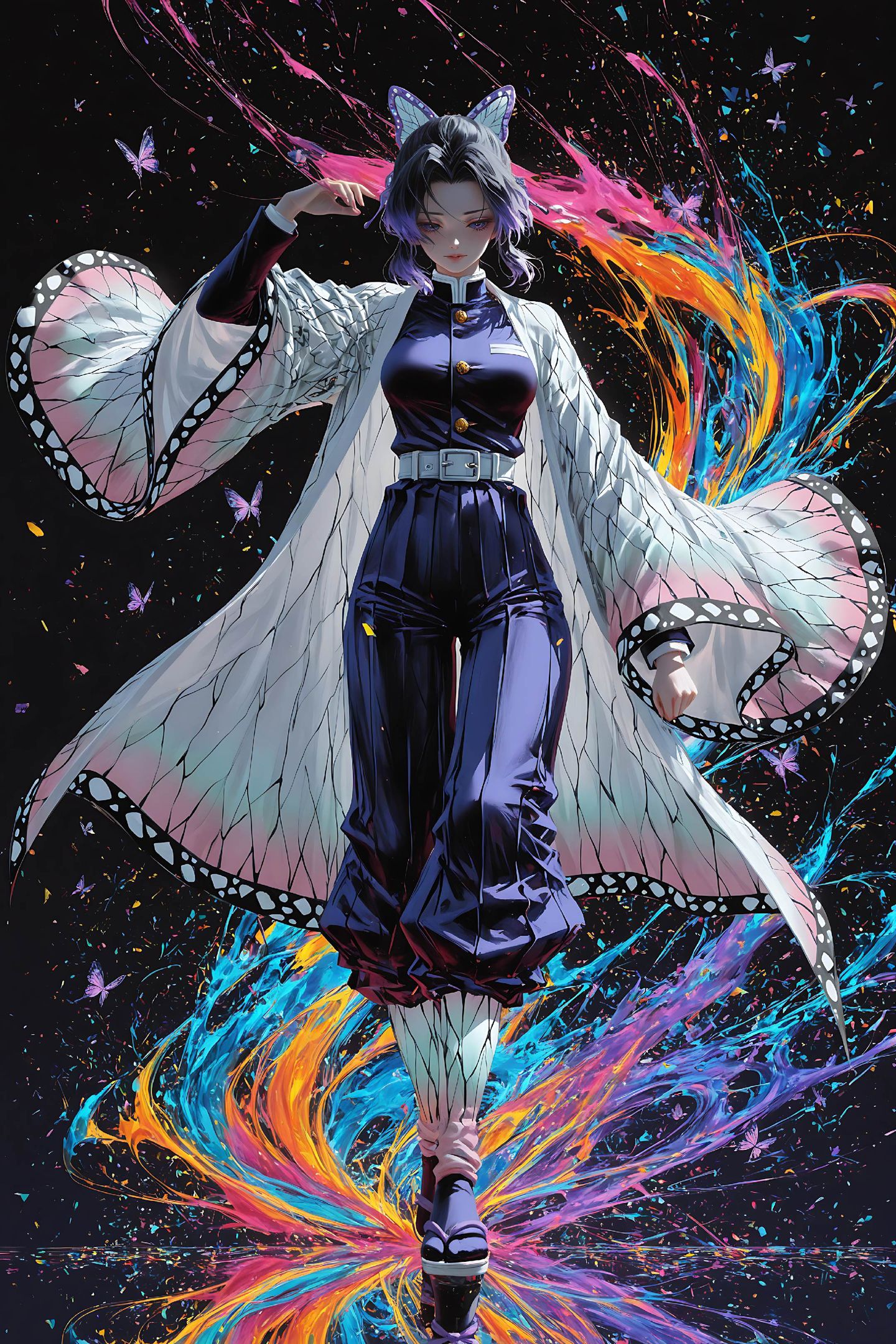 蝴蝶忍鬼灭之刃，二次元动漫人物鬼灭二创手机壁纸