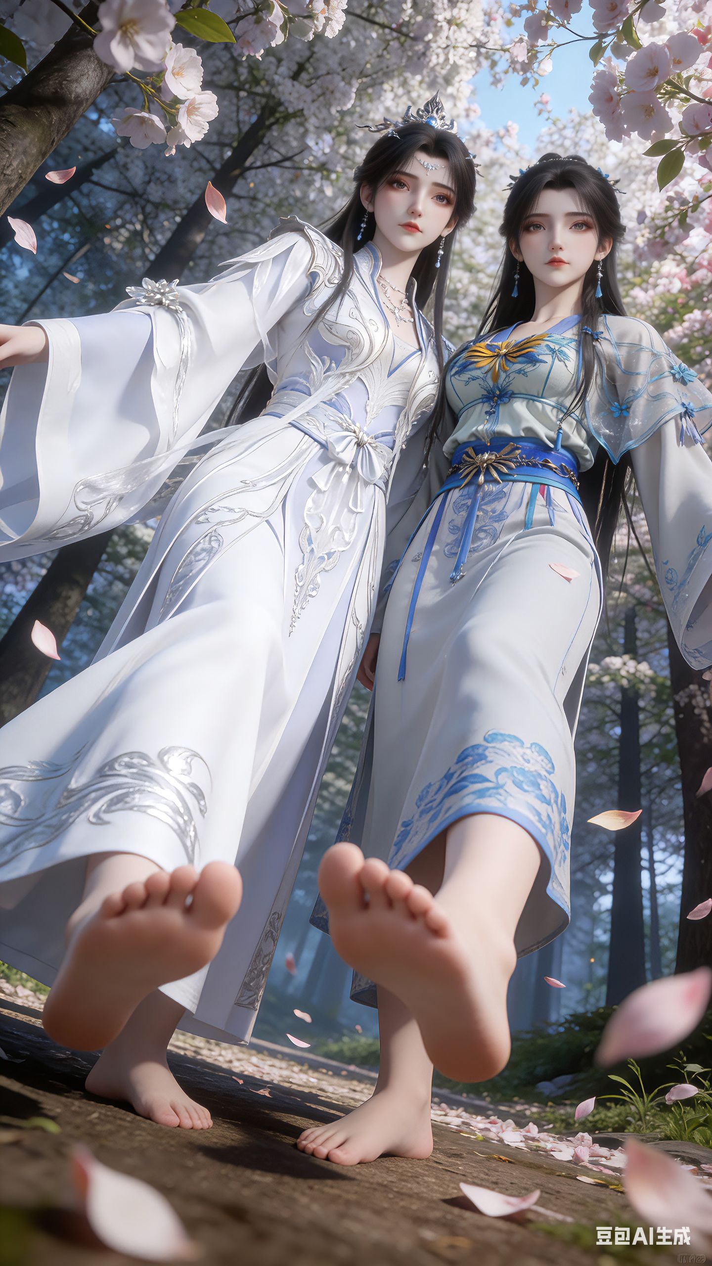 李慕婉X小周茹树林自拍，动漫国漫高清美女壁纸，豆包双人版美图