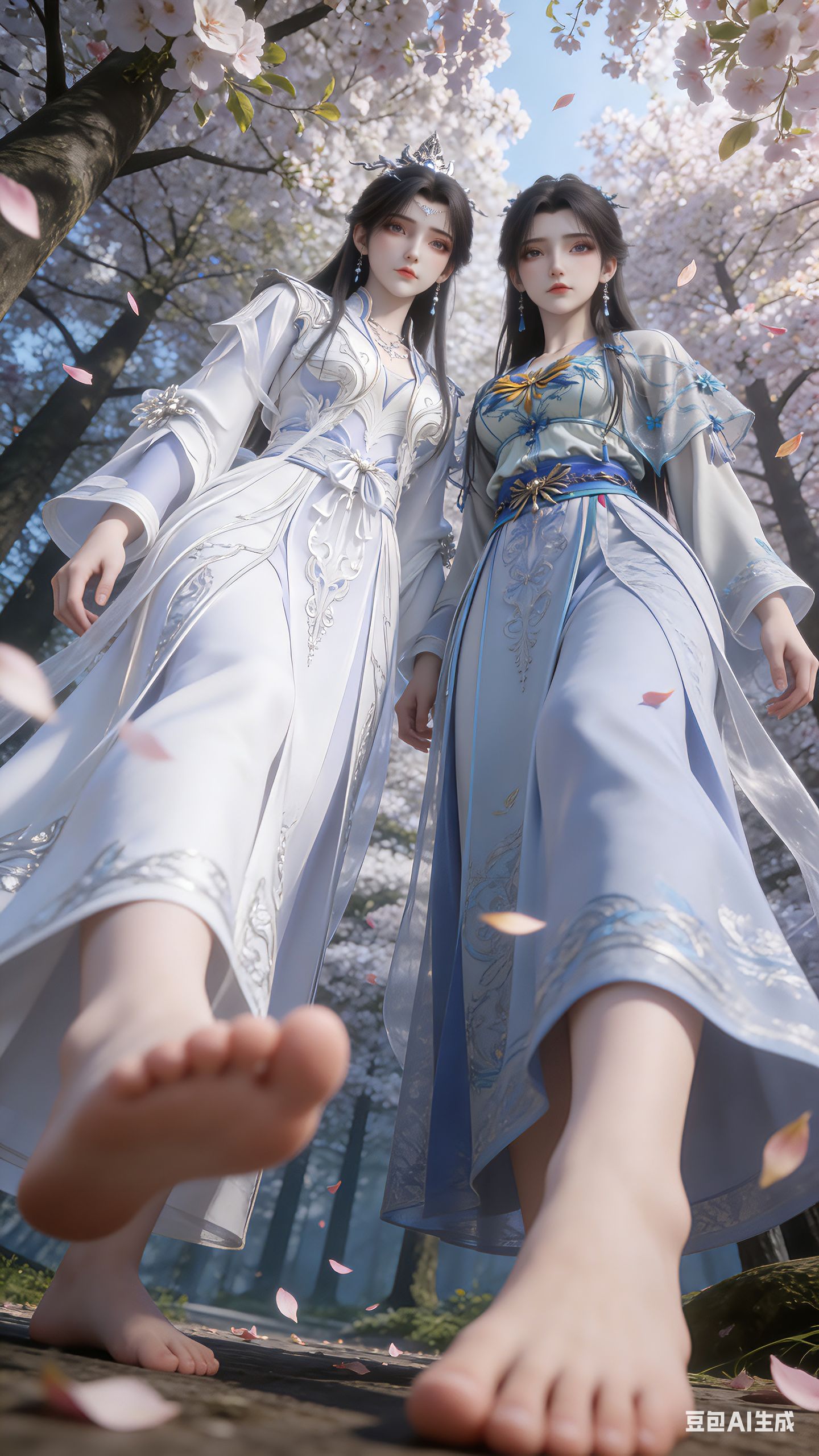 李慕婉X小周茹树林自拍，动漫国漫高清美女壁纸，豆包双人版美图