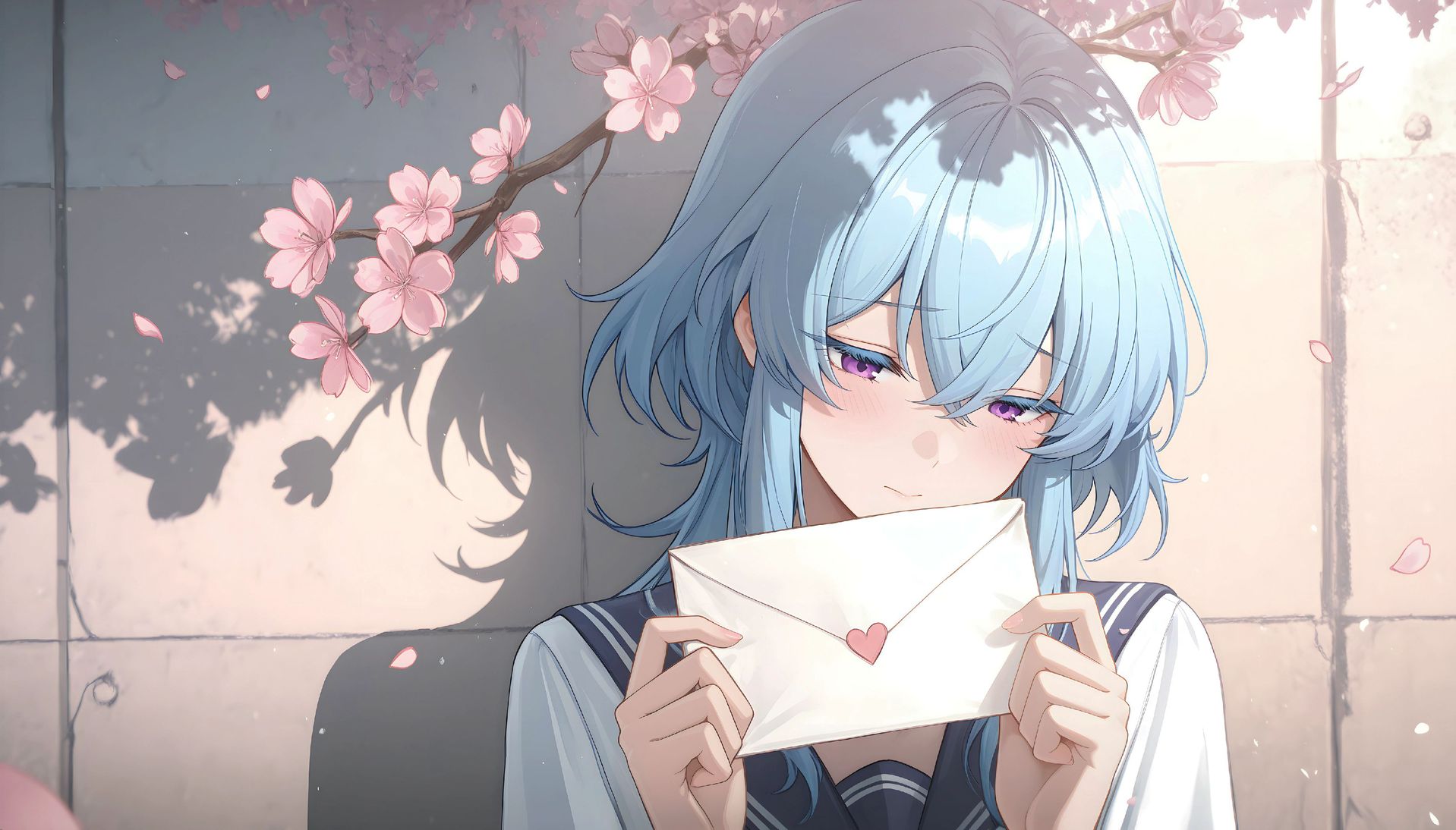 鸣潮千咲守岸人害羞脸红的情书,ai绘画电脑壁纸桌面壁纸,舒适美感高清