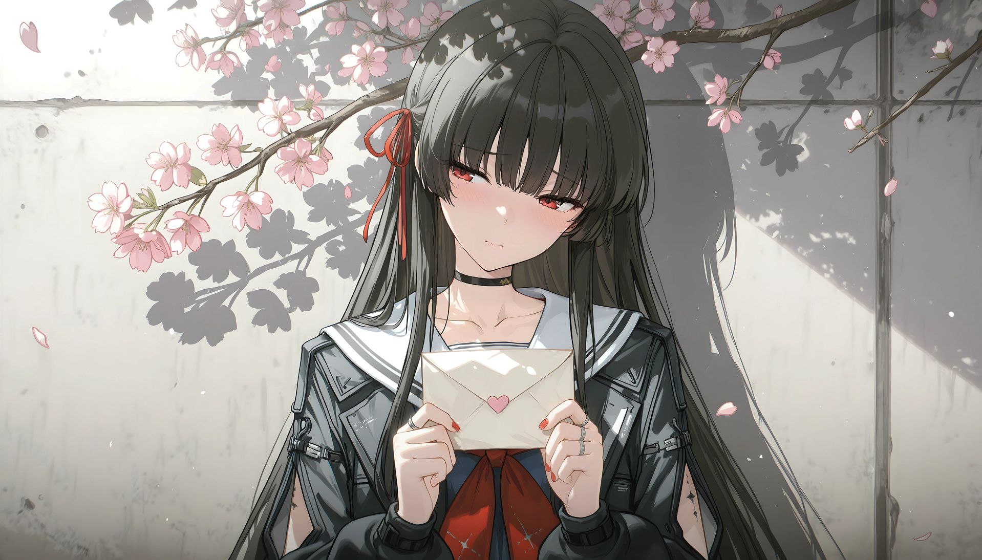 鸣潮千咲守岸人害羞脸红的情书,ai绘画电脑壁纸桌面壁纸,舒适美感高清