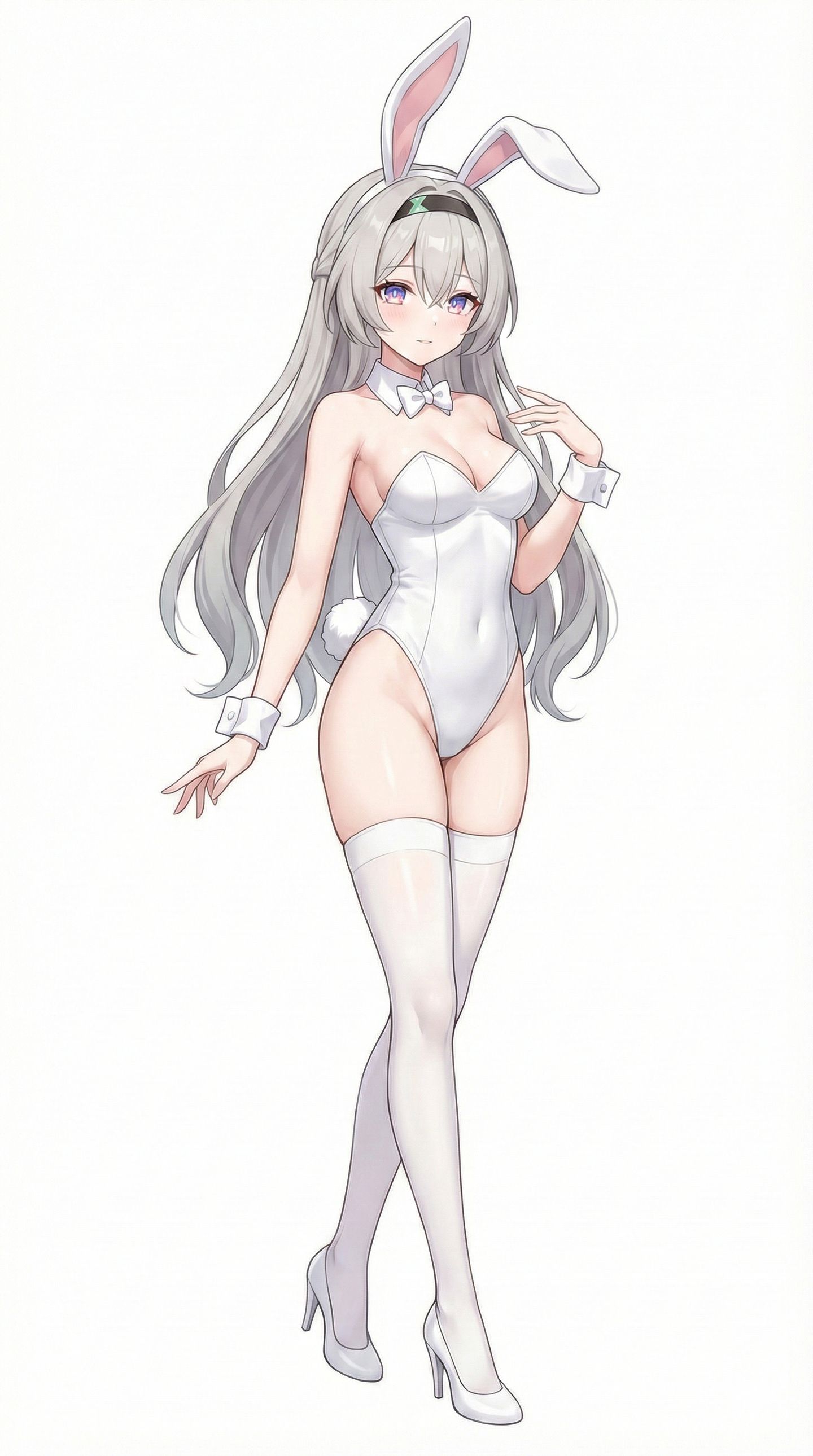 纯白兔女郎流萤、卡芙卡，二次元游戏崩坏星穹铁道，大长腿吊带白丝袜福利