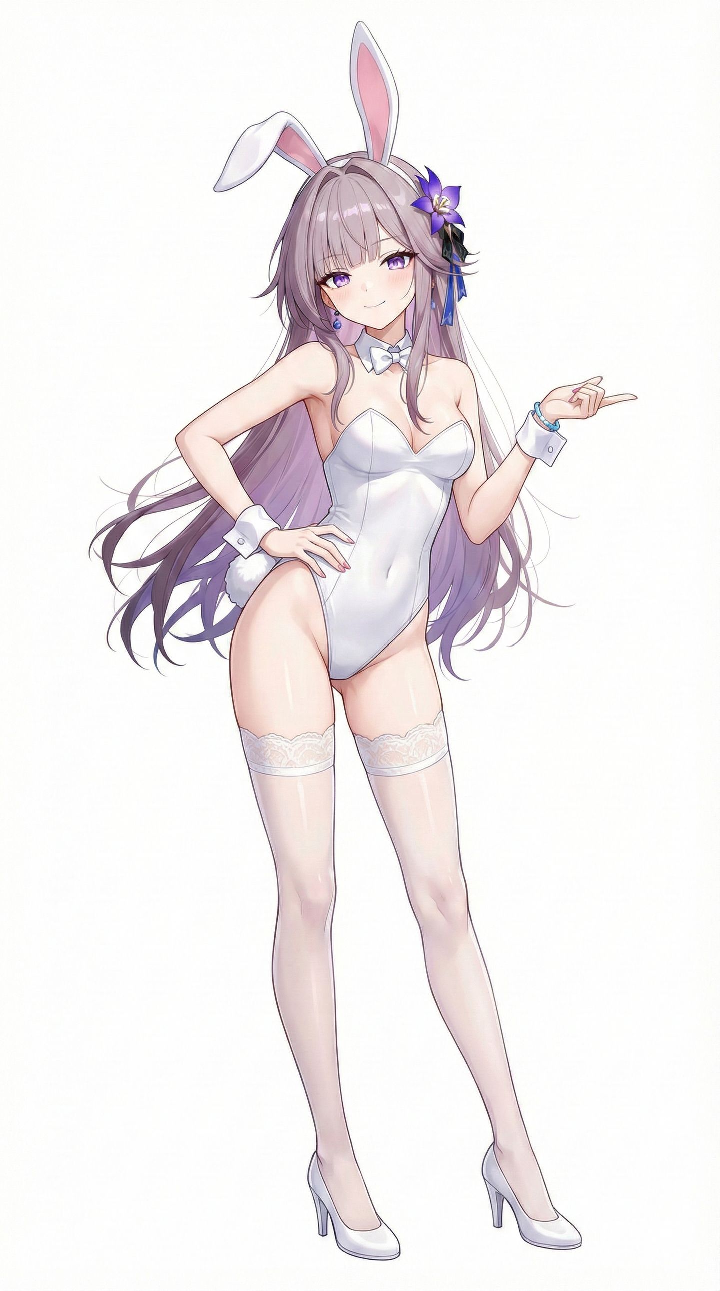 纯白兔女郎流萤、卡芙卡，二次元游戏崩坏星穹铁道，大长腿吊带白丝袜福利