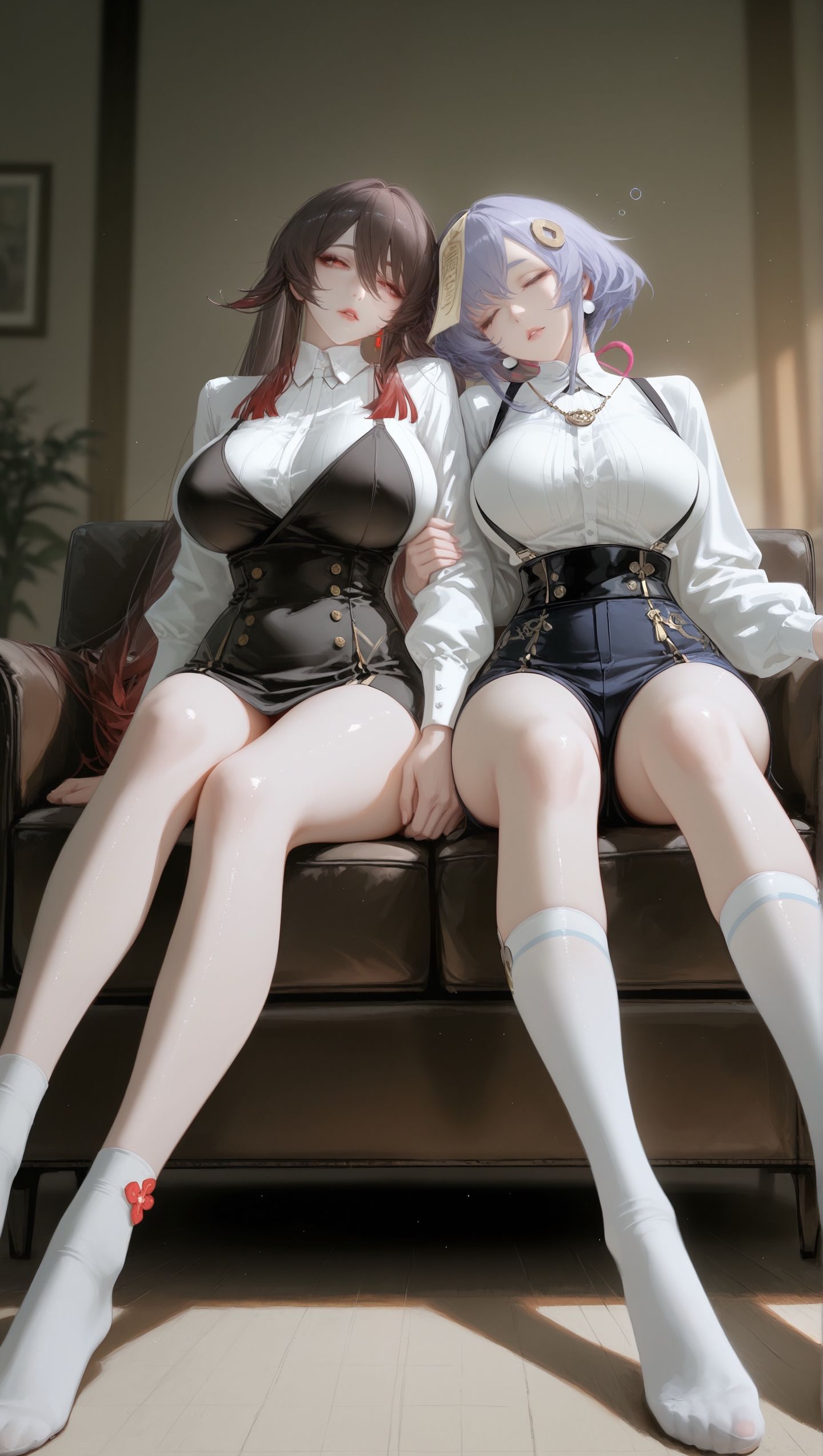 原神双人版美图，居家沙发温馨美感优美壁纸，大长腿御姐美女