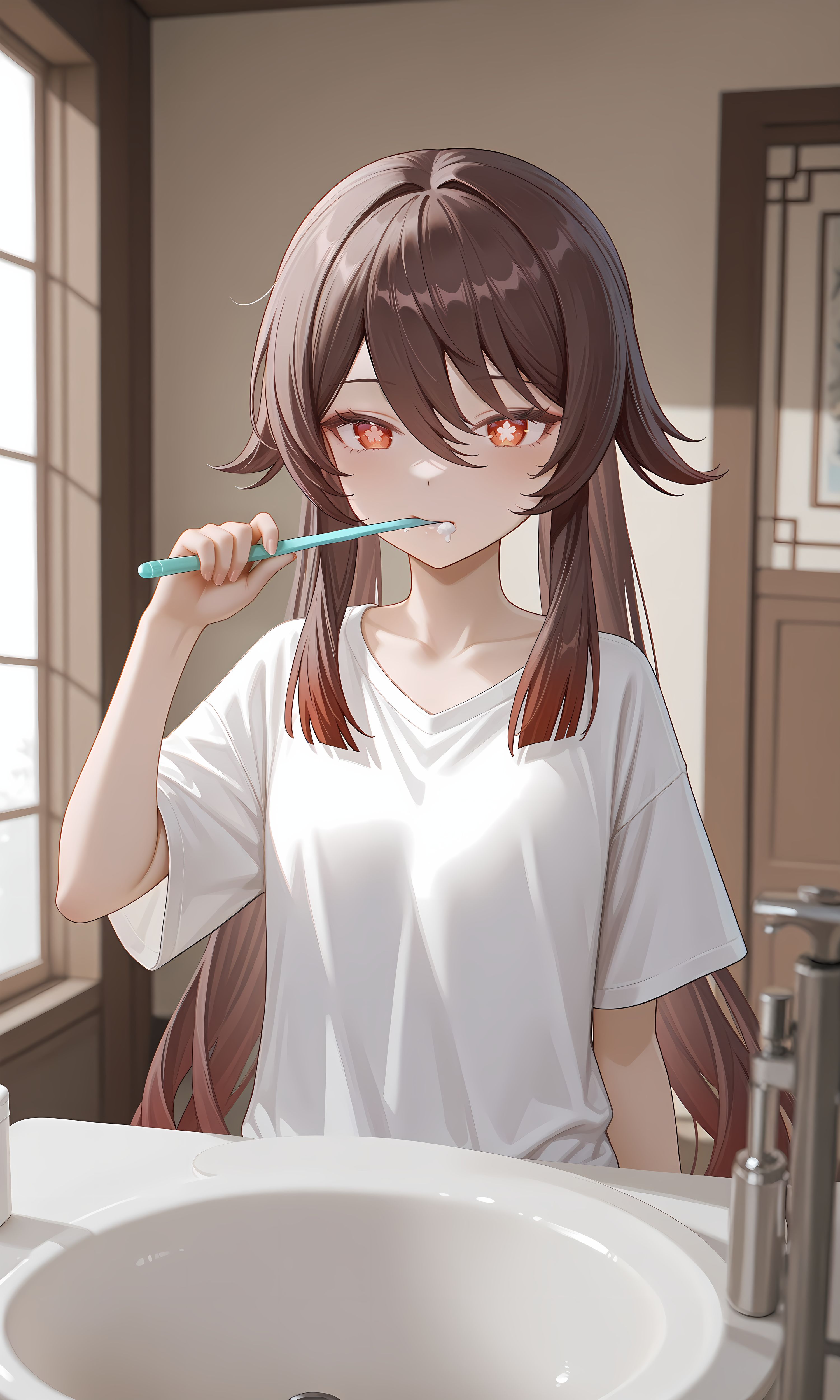 原神胡桃，早上好，又偷偷熬夜了。这下起不来了吧。