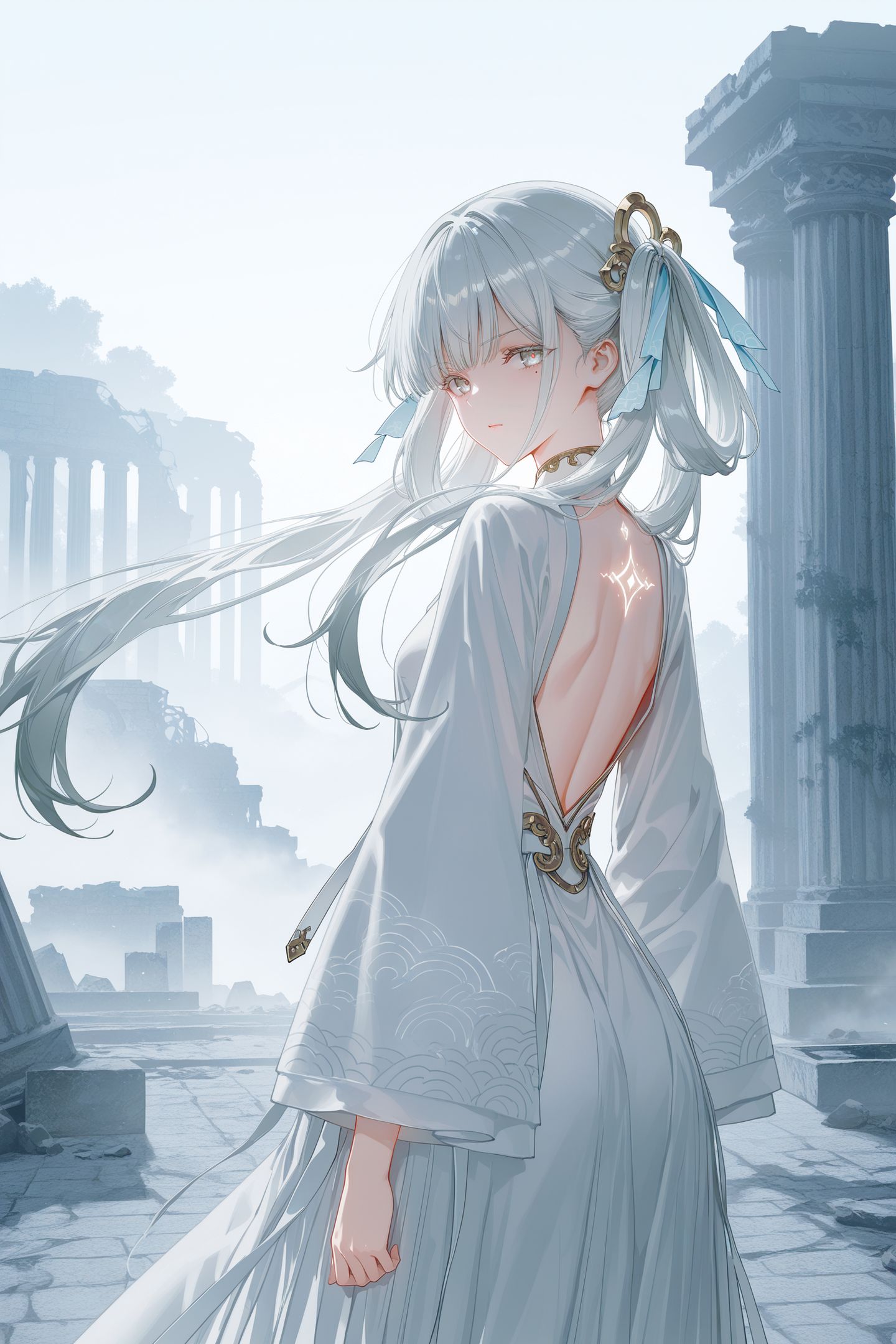 清冷仙子这一块还得看鸣潮今汐 ai绘画白色头发游戏女孩