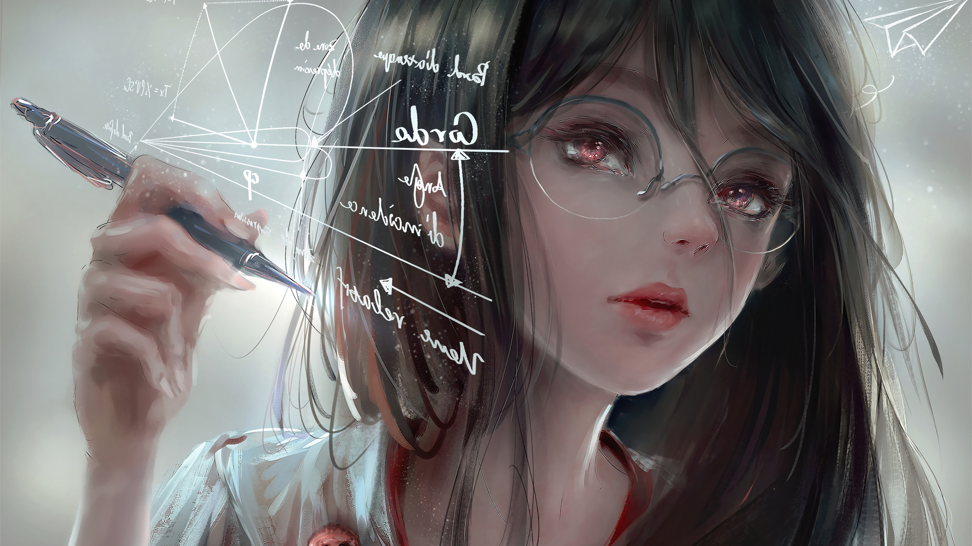 好好学习 天天向上 厚涂 女孩子眼镜 笔 工程师 板绘 好看动漫壁纸,第1张