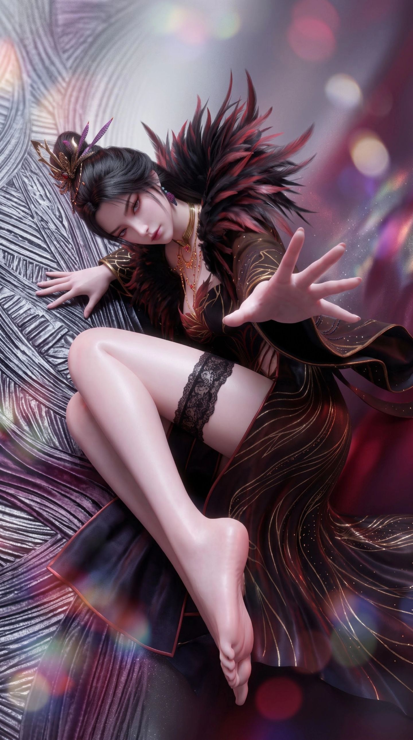 一斩苍穹寒鸦壁纸 AI绘画 蕾丝边 动漫美女唯美性感写真,第1张