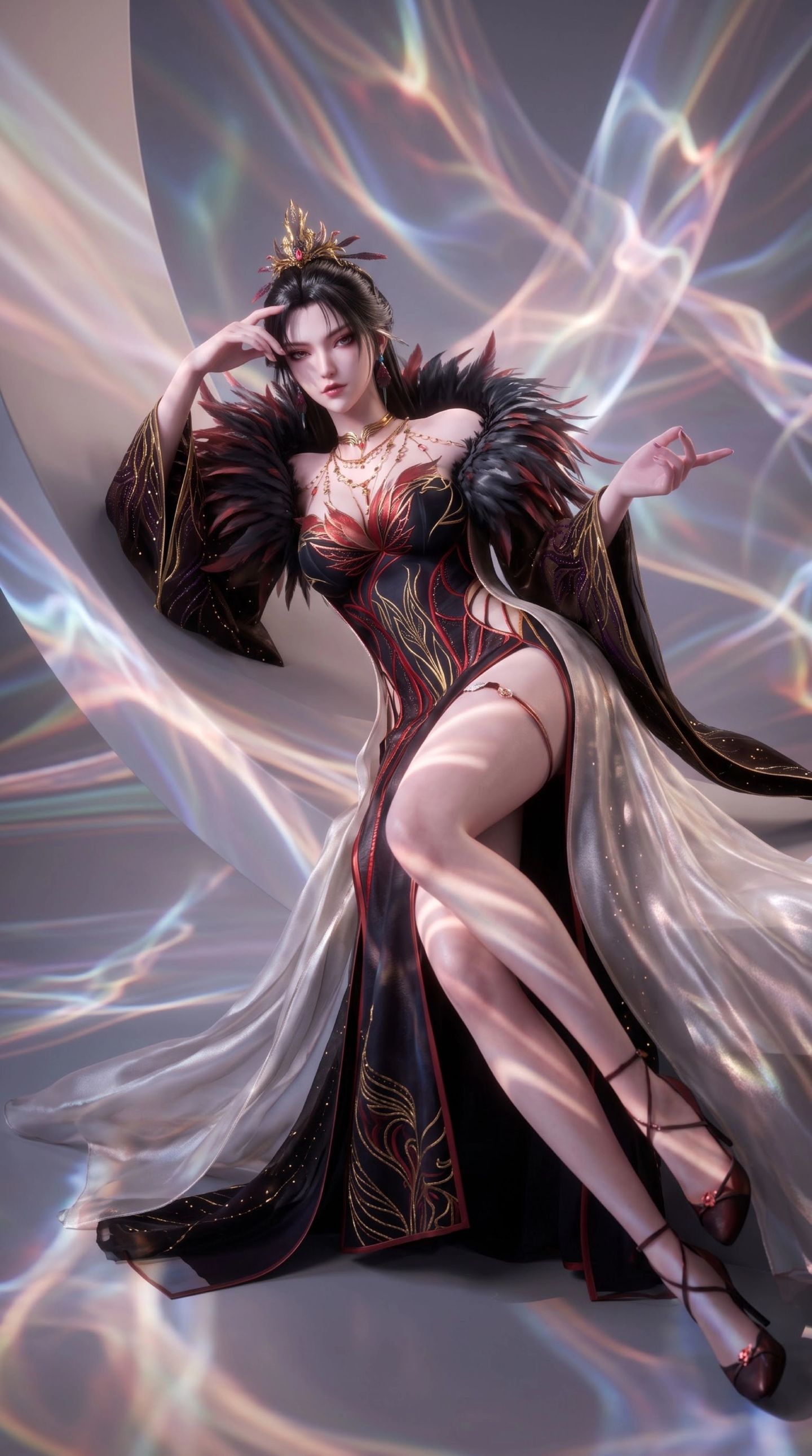 一斩苍穹寒鸦壁纸 AI绘画 蕾丝边 动漫美女唯美性感写真,第4张