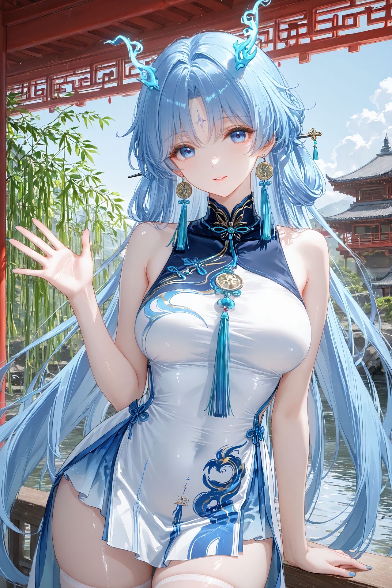 鸣潮清宵壁纸 二次元游戏热门角色 白丝过膝袜 性感美腿,第5张