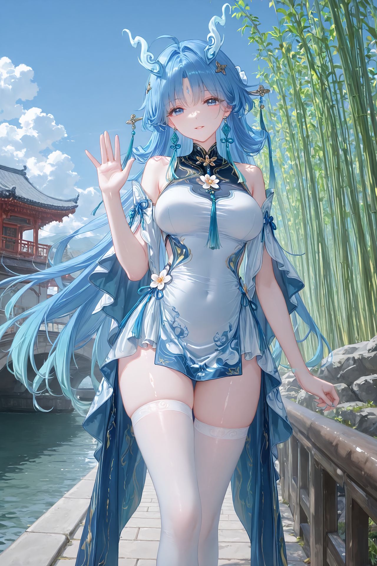 鸣潮清宵壁纸 二次元游戏热门角色 白丝过膝袜 性感美腿,第6张