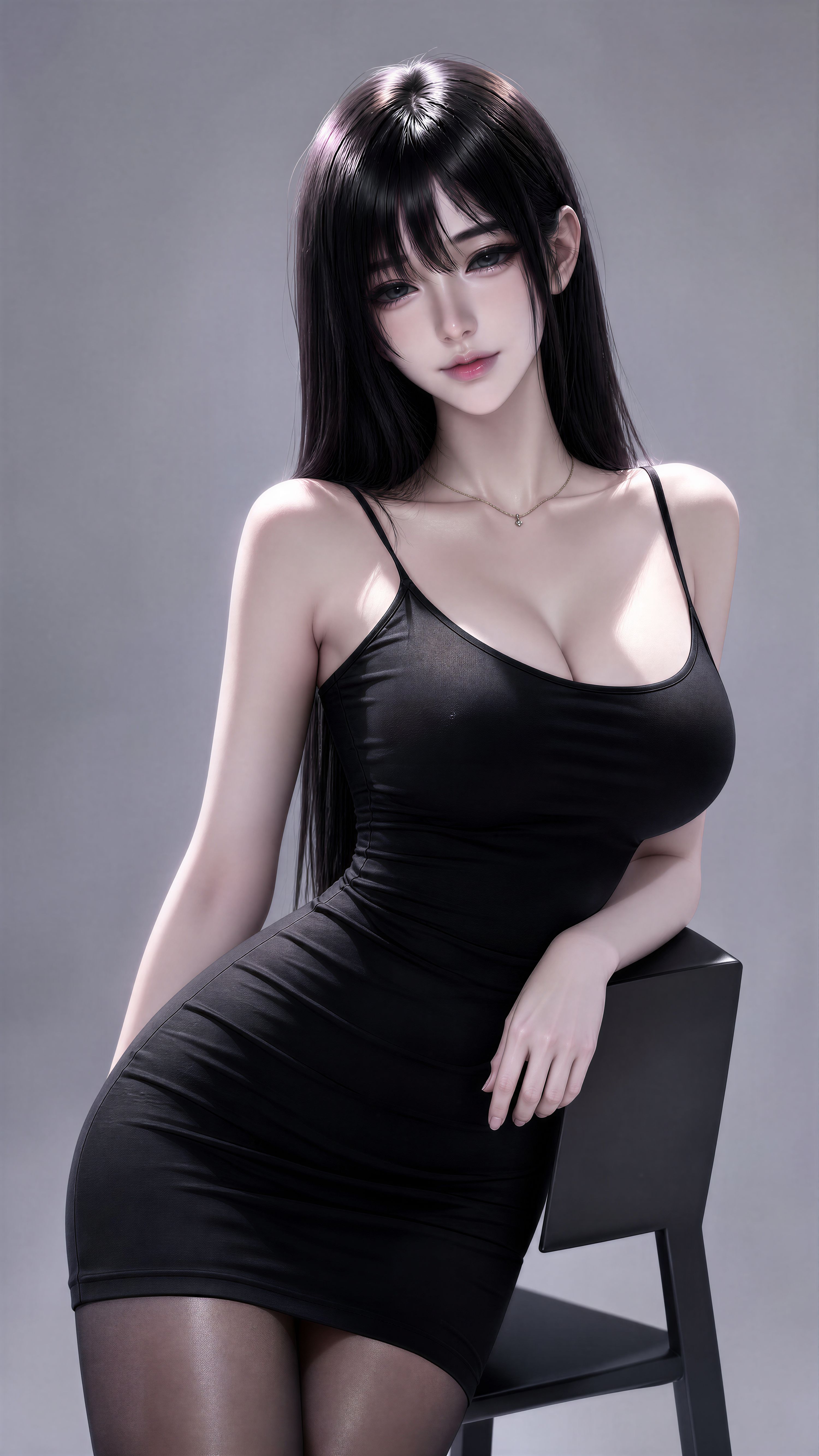 清冷高冷御姐 黑色系长发及腰颜值美女 AI美图 4K壁纸,第2张