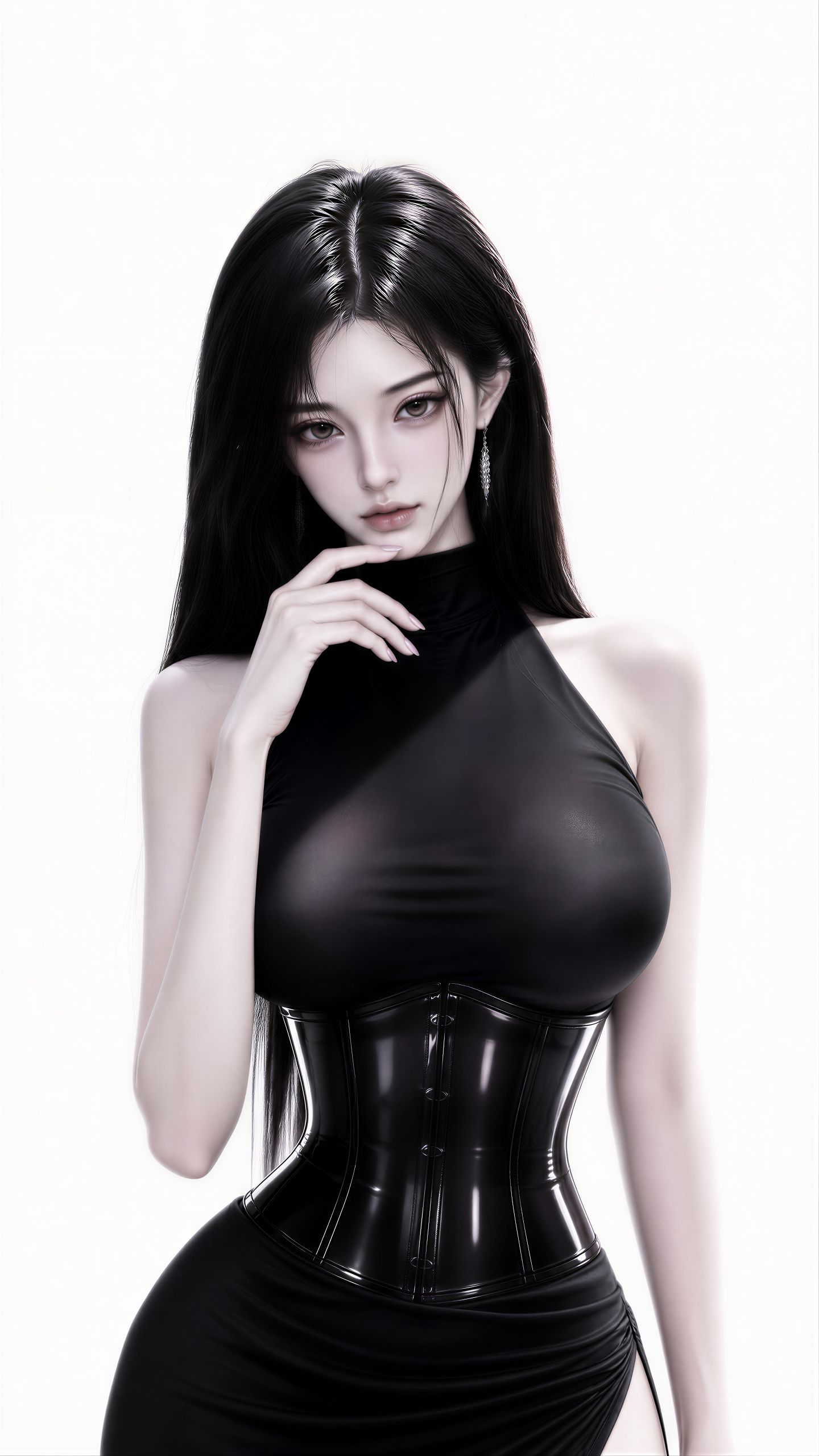 美女写真黑色穿搭束腰 丰满性感美体艺术美图 4K图片手机壁纸,第1张