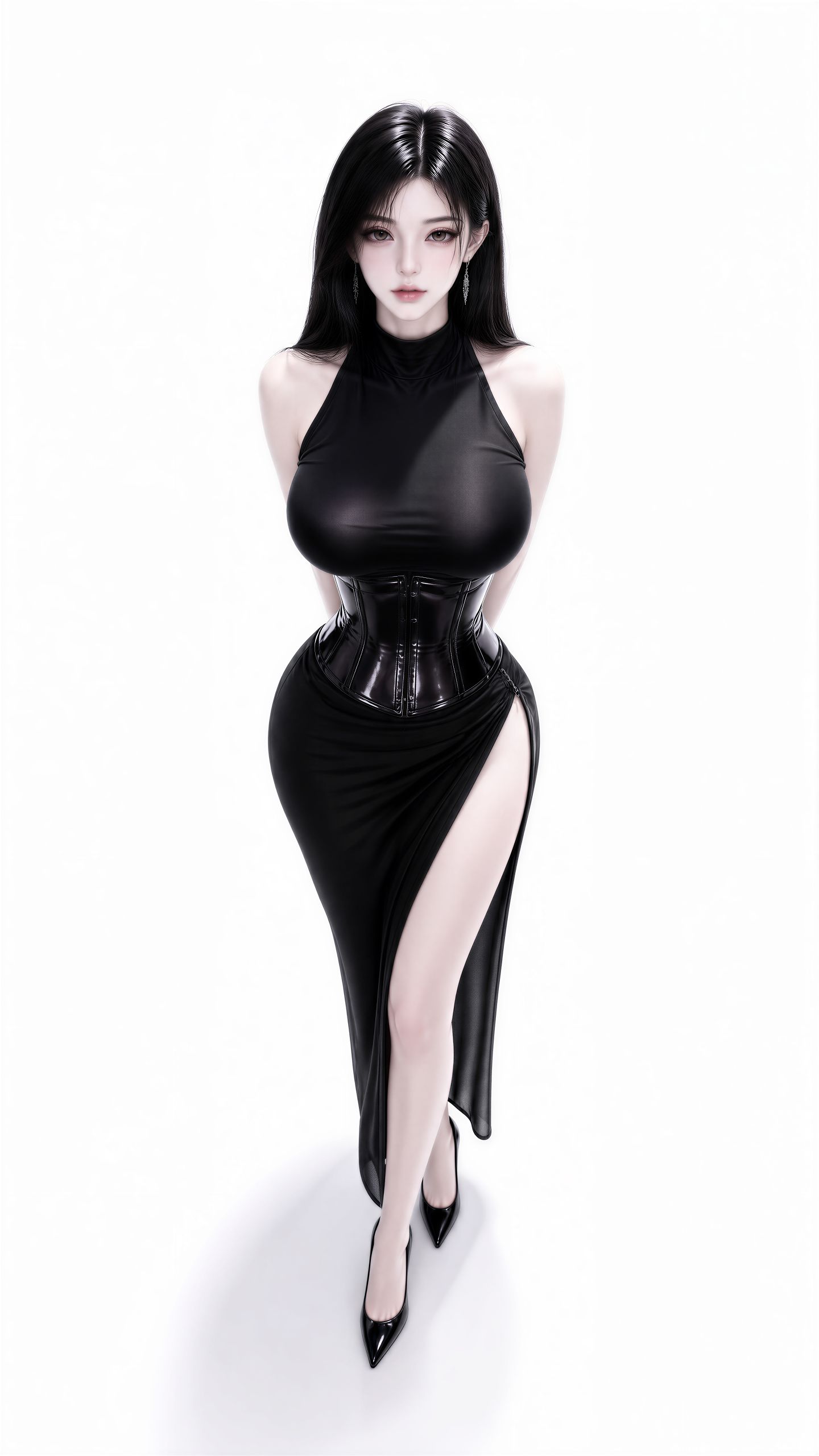 美女写真黑色穿搭束腰 丰满性感美体艺术美图 4K图片手机壁纸,第3张
