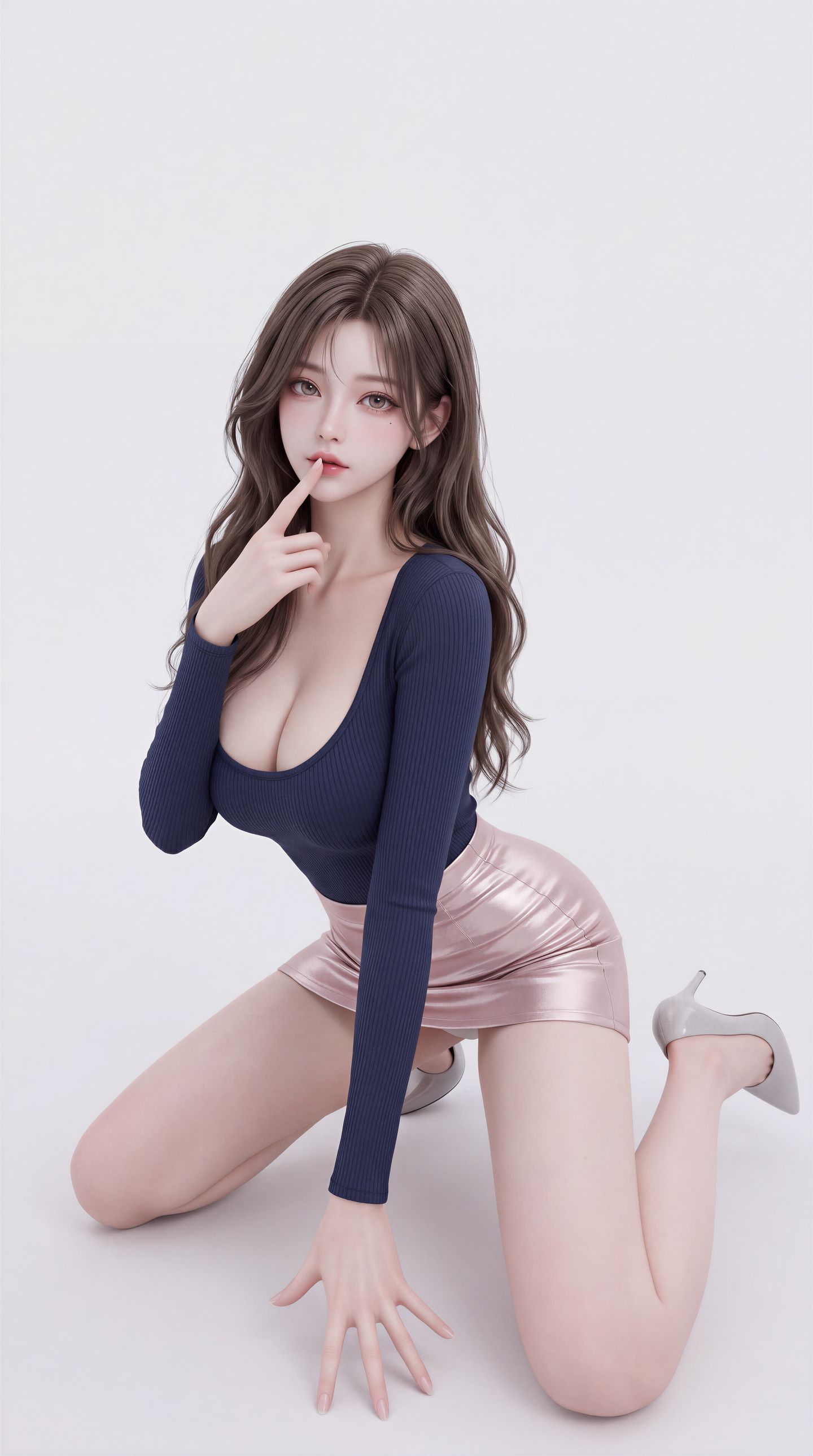 高颜值AI漫剧美女建模 性感超短裙 景深手机锁屏背景壁纸,第4张