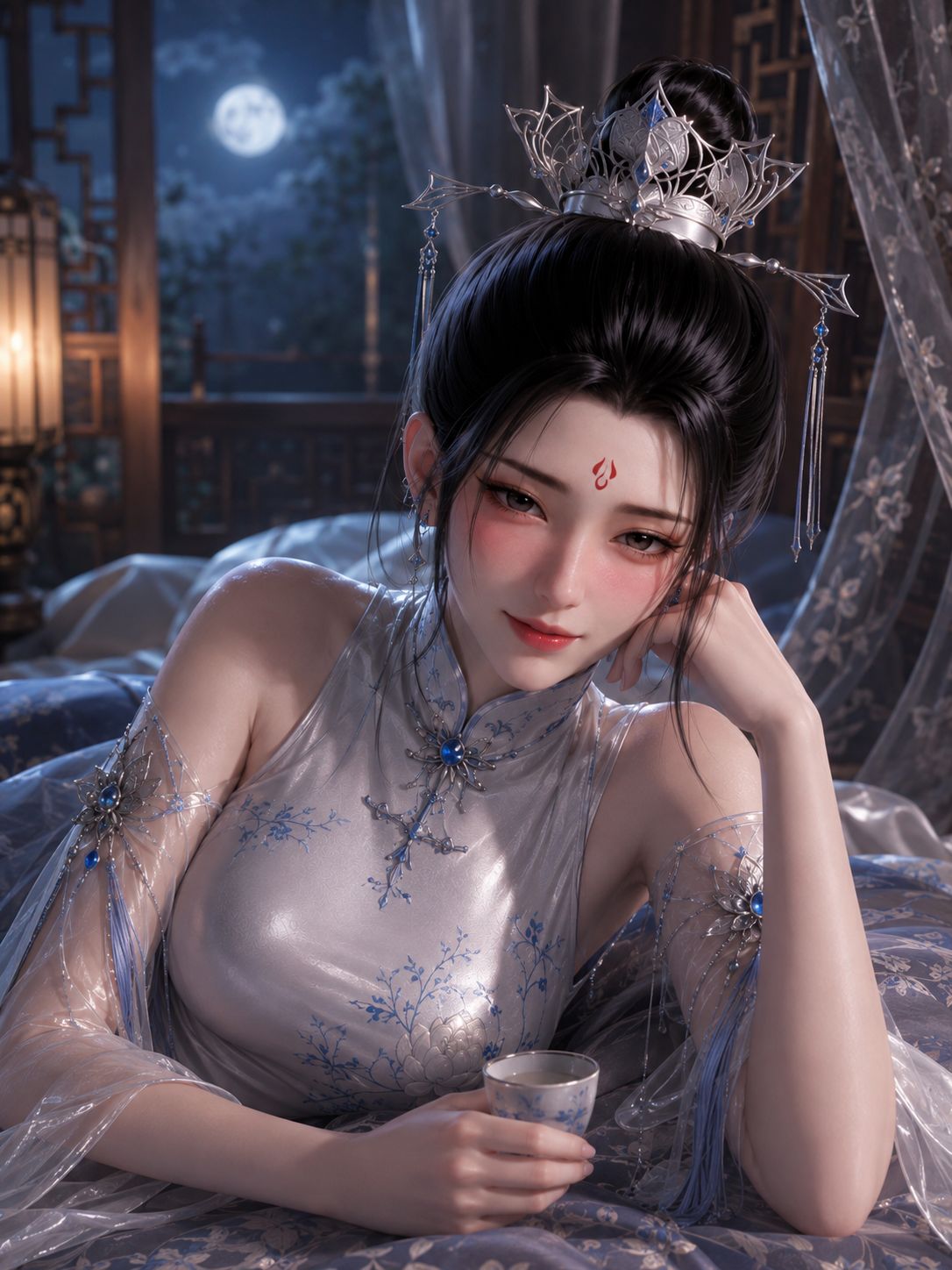 《剑来》动画国漫女神贺小凉旗袍美图，羞涩脸红版,第1张