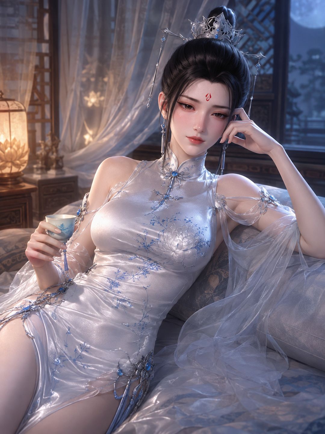 《剑来》动画国漫女神贺小凉旗袍美图，羞涩脸红版,第2张
