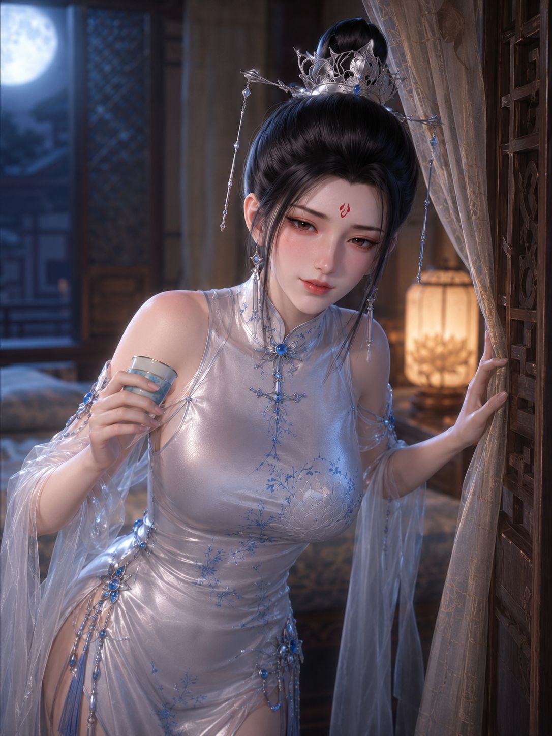 《剑来》动画国漫女神贺小凉旗袍美图，羞涩脸红版,第3张