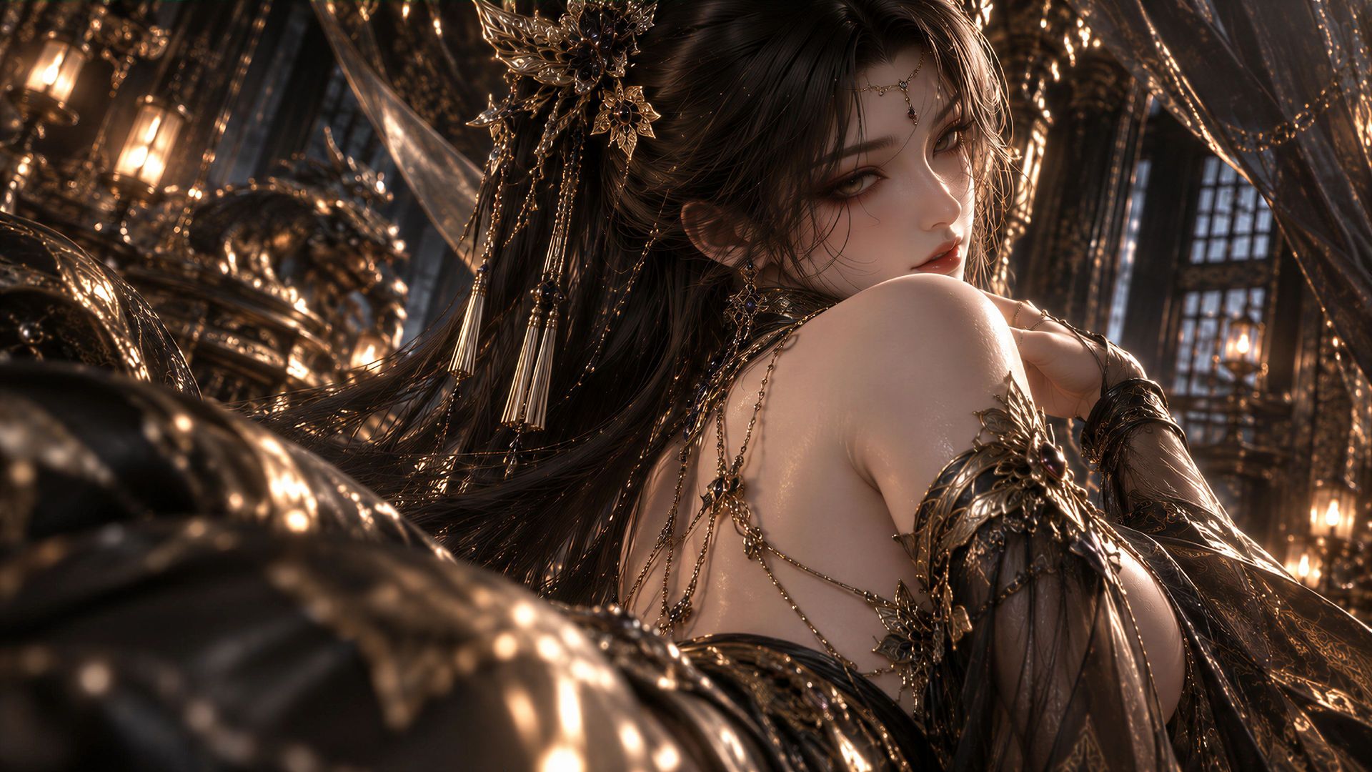 异域风情美女电脑桌面壁纸，ai绘画国风1080P高清壁纸,第1张