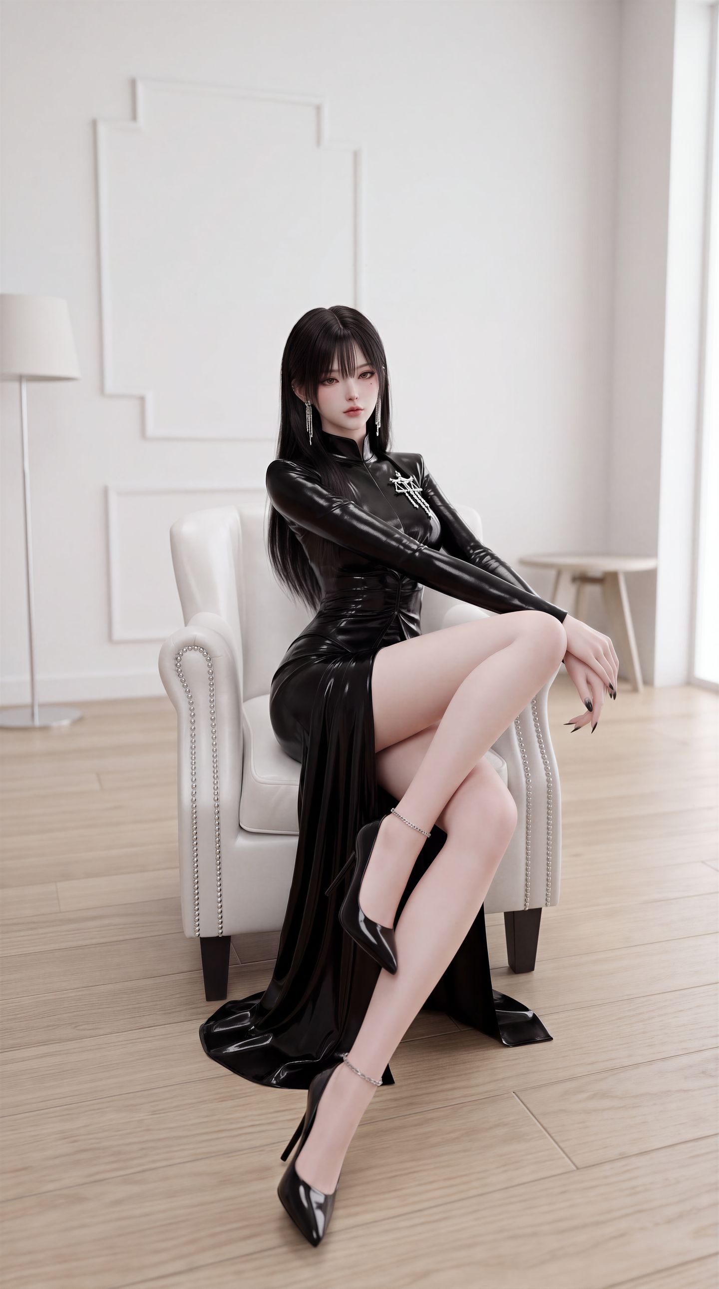 2K超高清黑色皮衣清冷美女御姐手机壁纸，素颜高颜值高级感,第3张