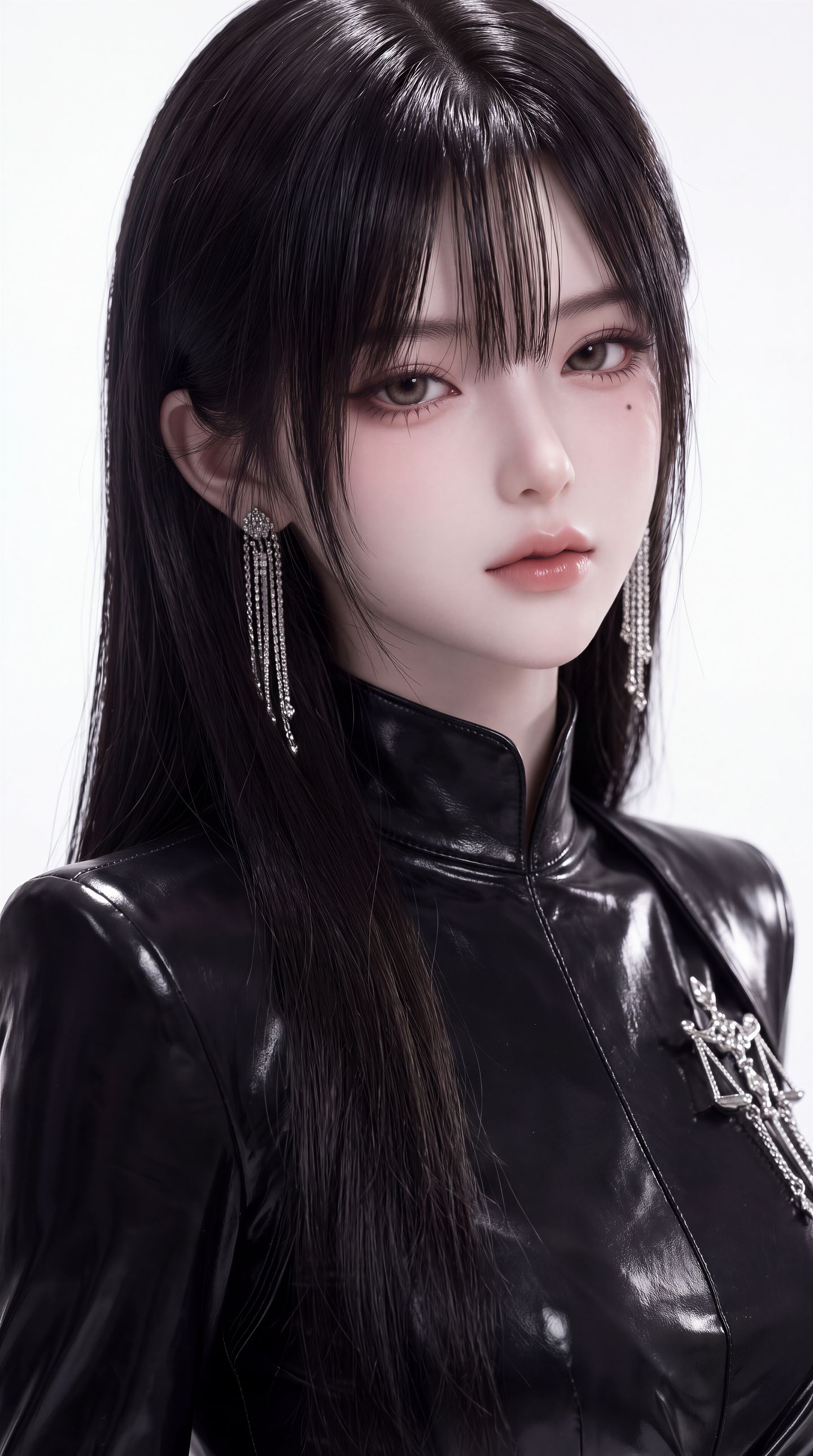 2K超高清黑色皮衣清冷美女御姐手机壁纸，素颜高颜值高级感,第5张