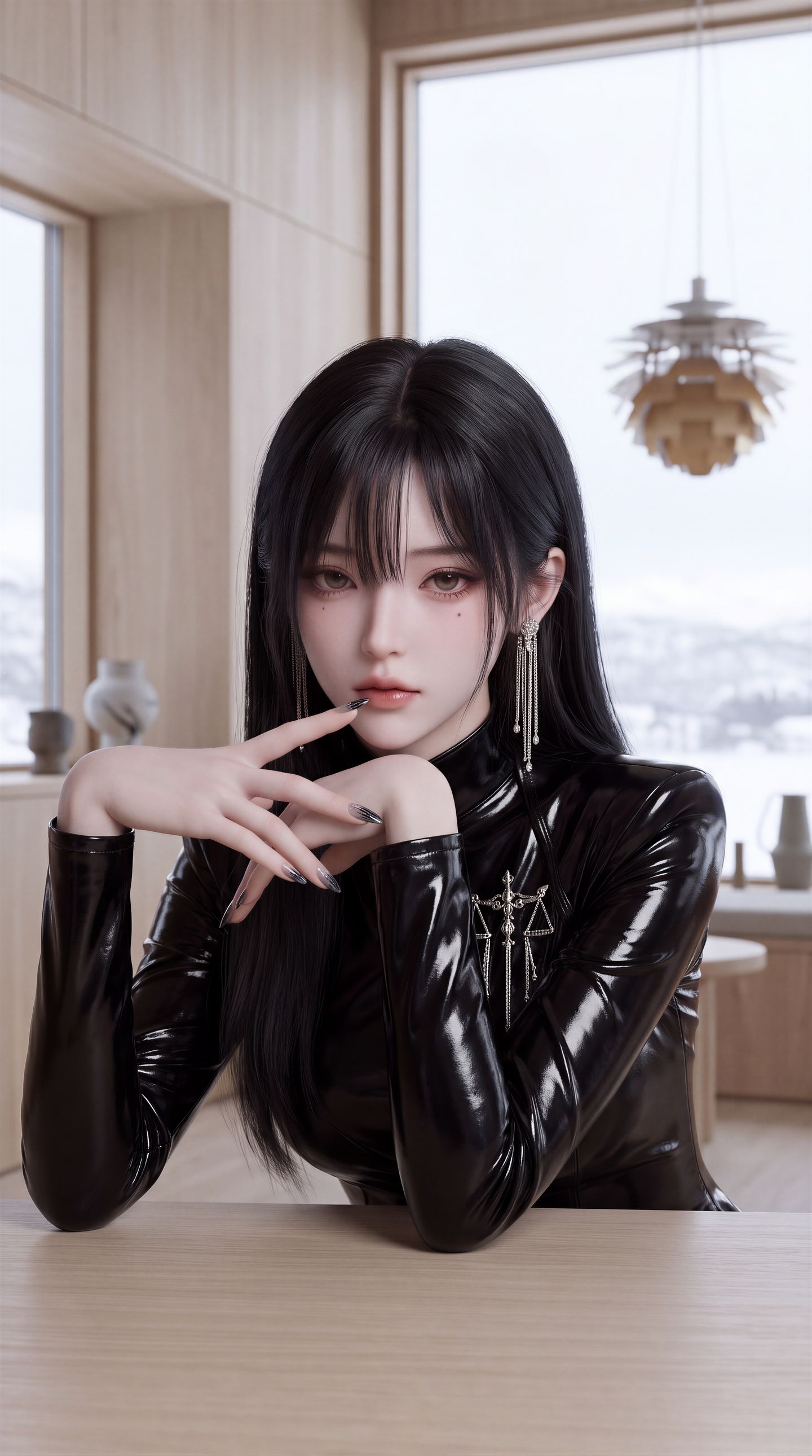 2K超高清黑色皮衣清冷美女御姐手机壁纸，素颜高颜值高级感,第4张