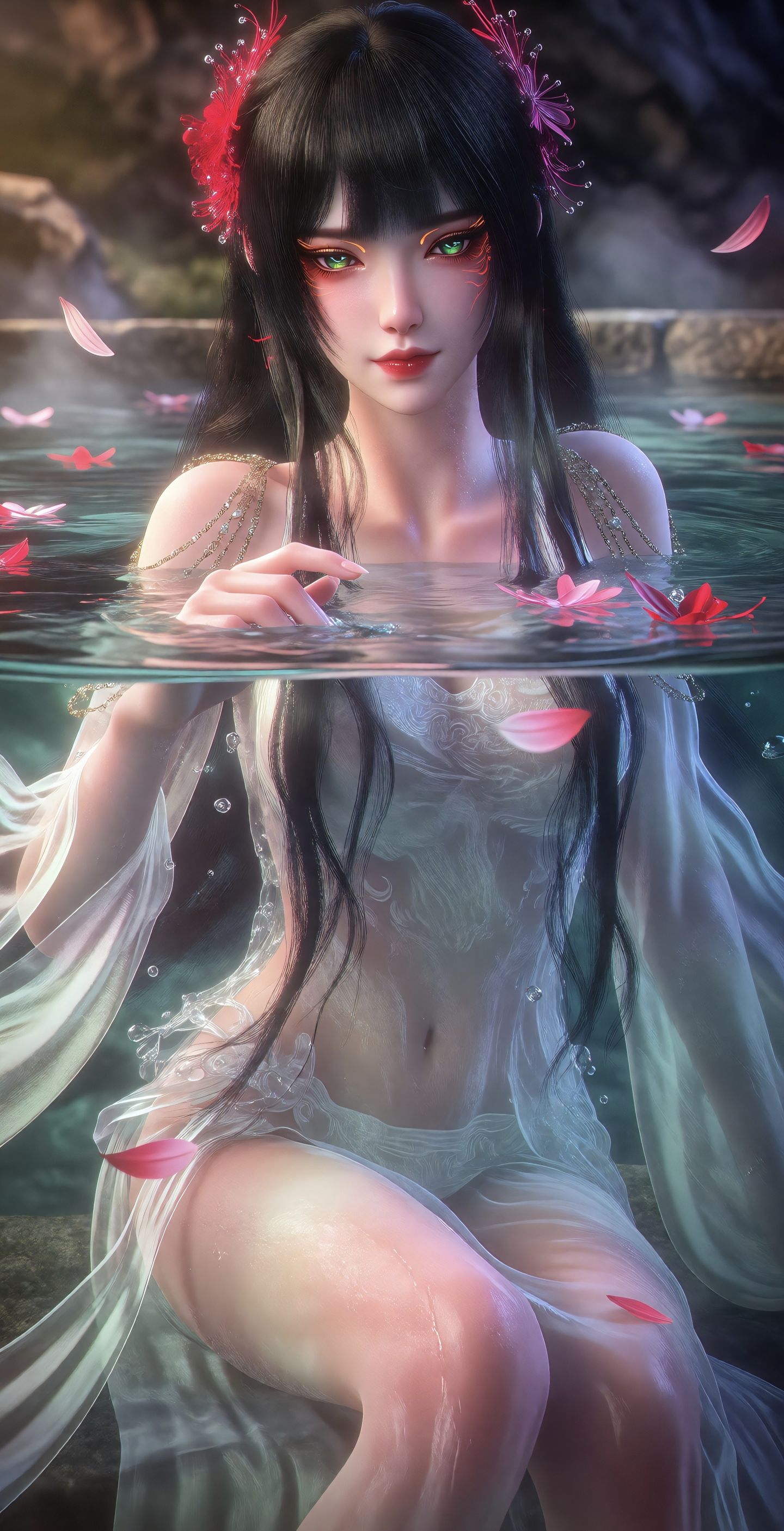 颜值国漫女神《择日飞升》清璧图片壁纸，温泉沐浴版,第1张