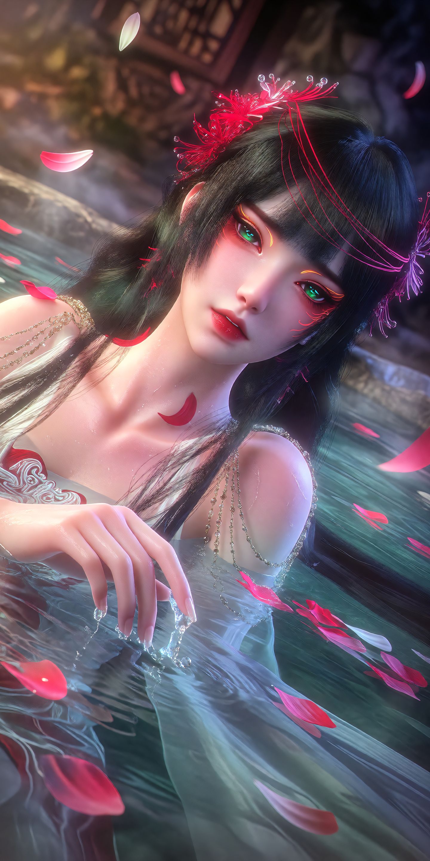 颜值国漫女神《择日飞升》清璧图片壁纸，温泉沐浴版,第2张